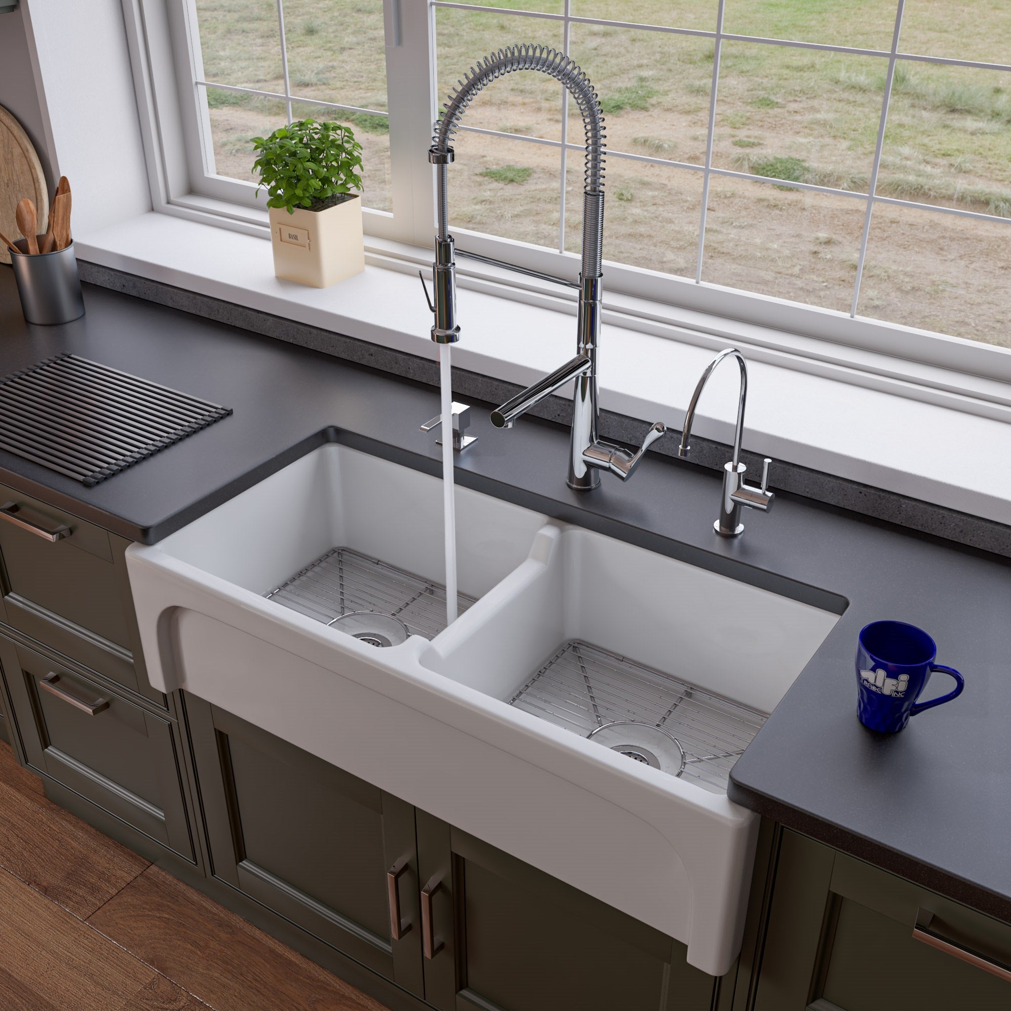 ALFI brand ABKF3787 Double Spout Commercial Spring Kitchen Faucet