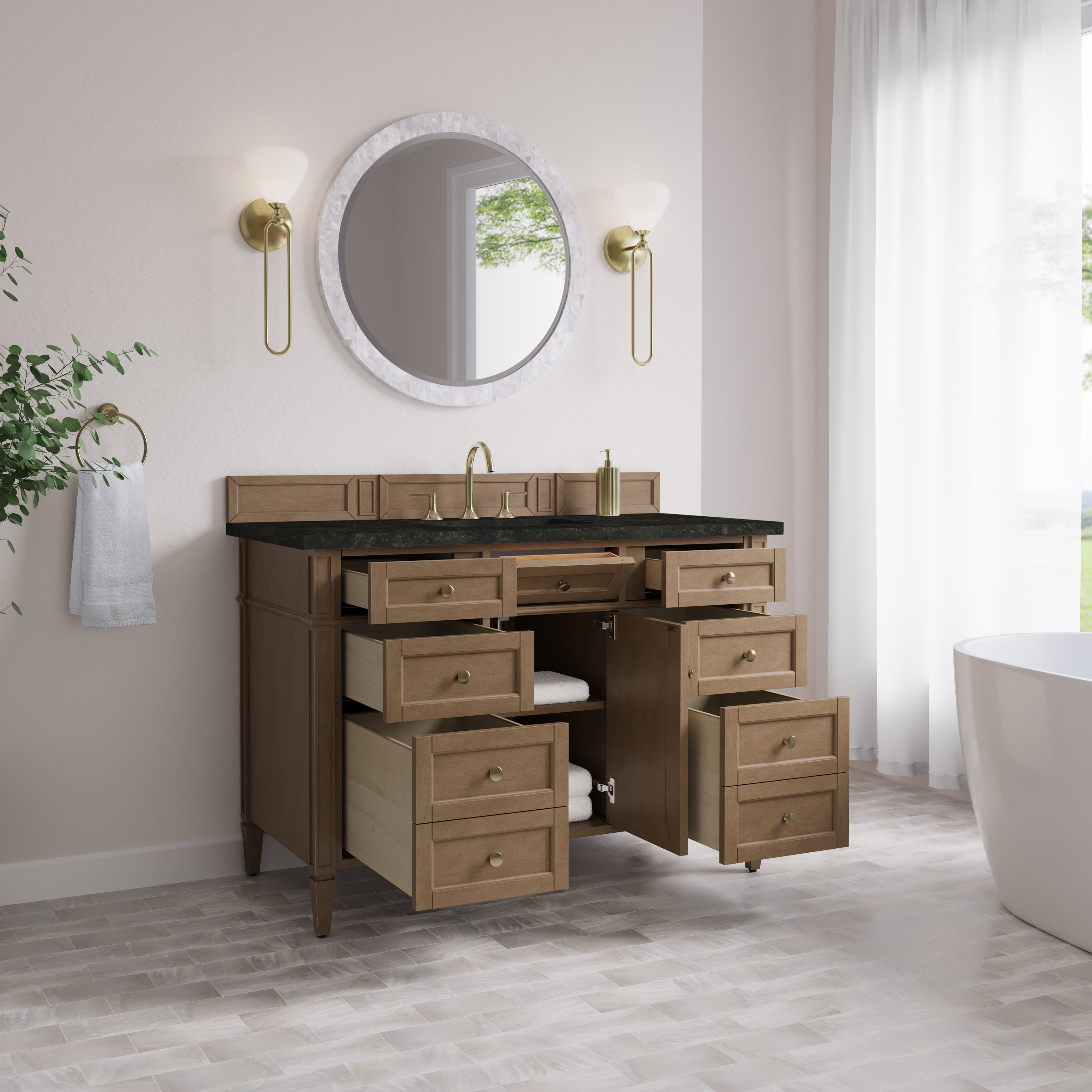 James Martin Brittany 48" Single Vanity in Pecan with 3cm Countertop