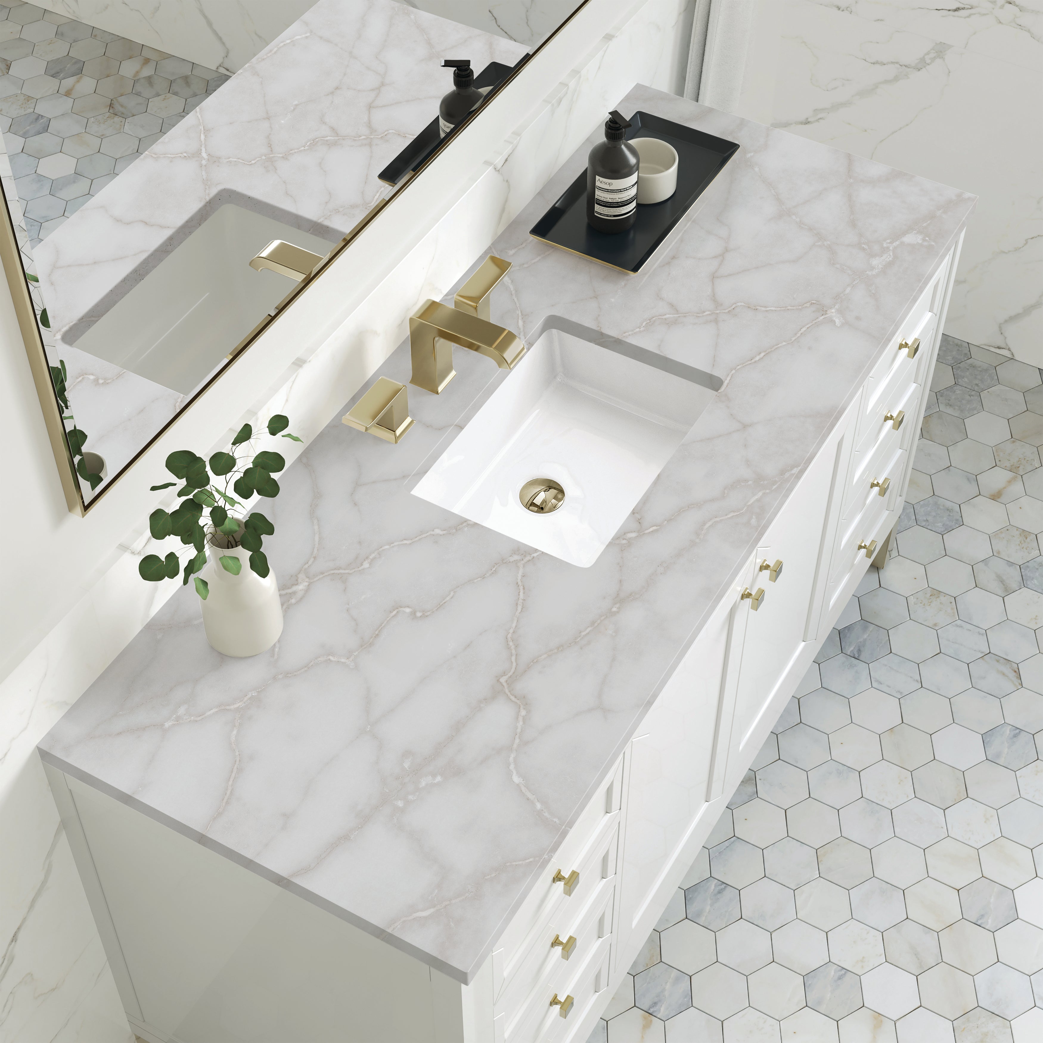 James Martin Chicago 60" Single Vanity in Glossy White with 3cm Countertop