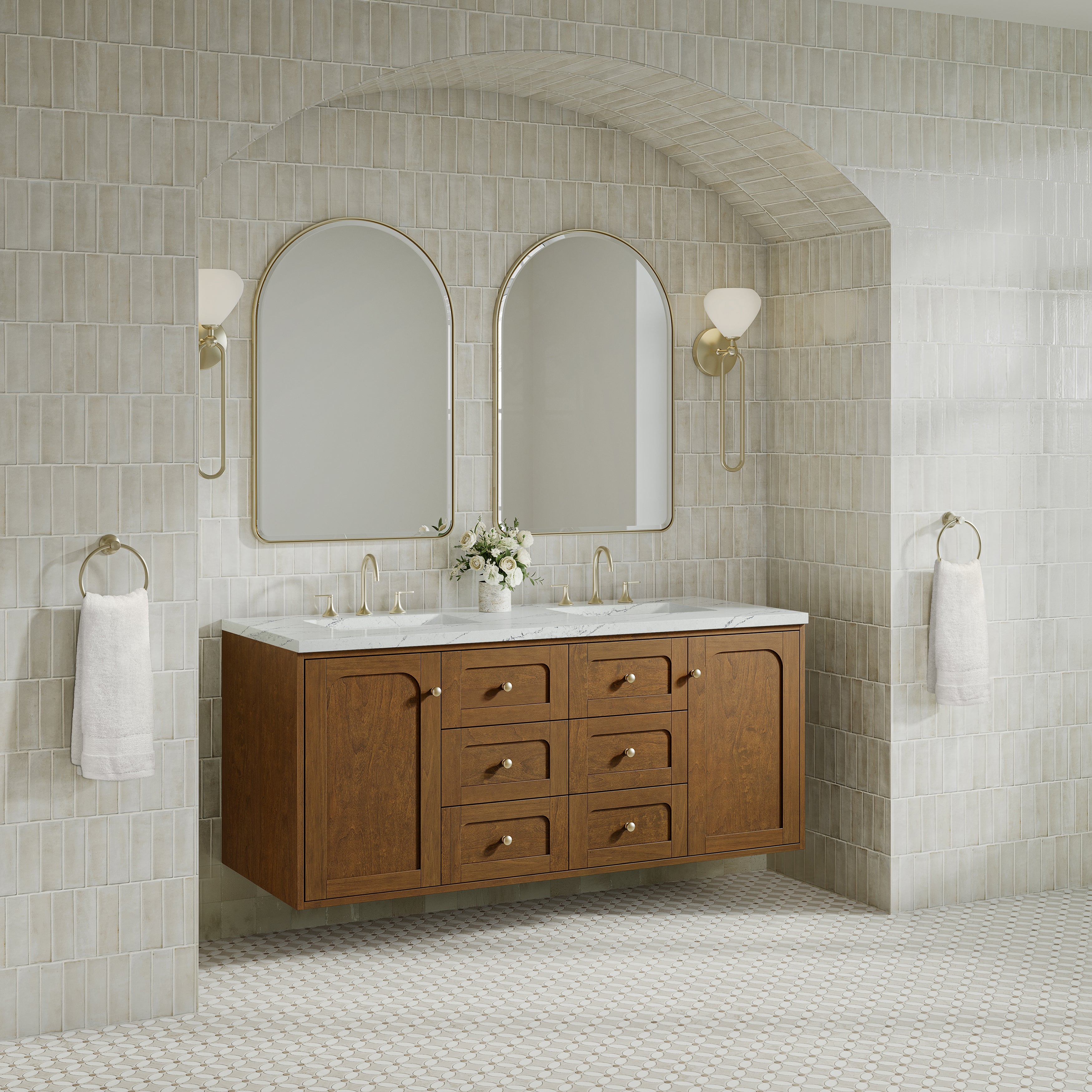 James Martin Laurent 60" Double Vanity in Honey Oak with 3cm Countertop