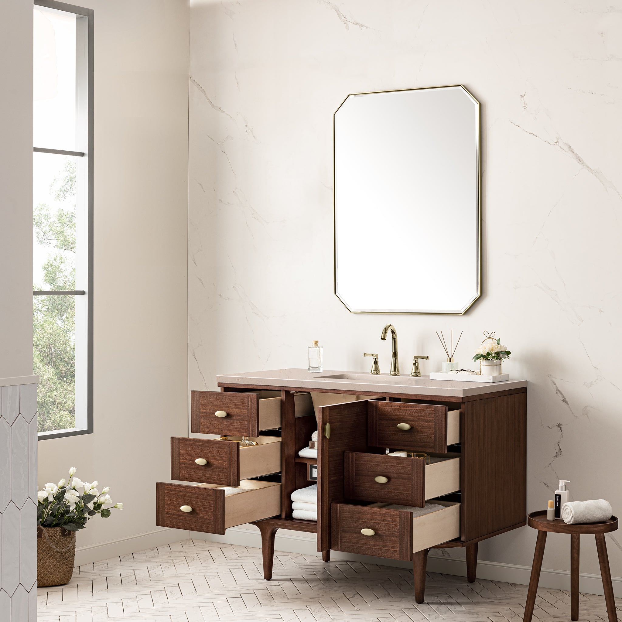 James Martin Amberly 48" Single Vanity in Mid-Century Walnut with 3cm Countertop