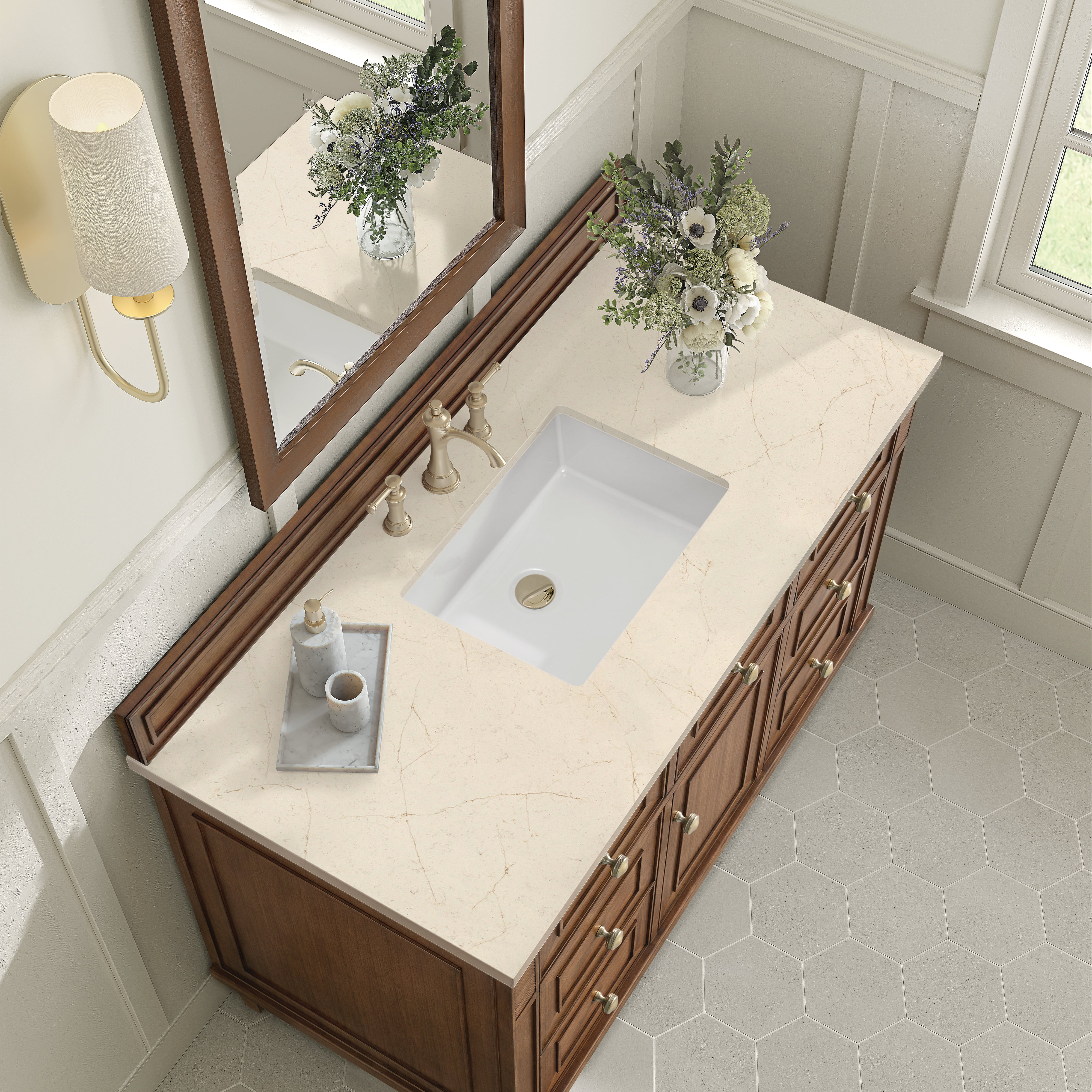 James Martin Lorelai 48" Single Vanity in Mid-Century Walnut with 3cm Countertop