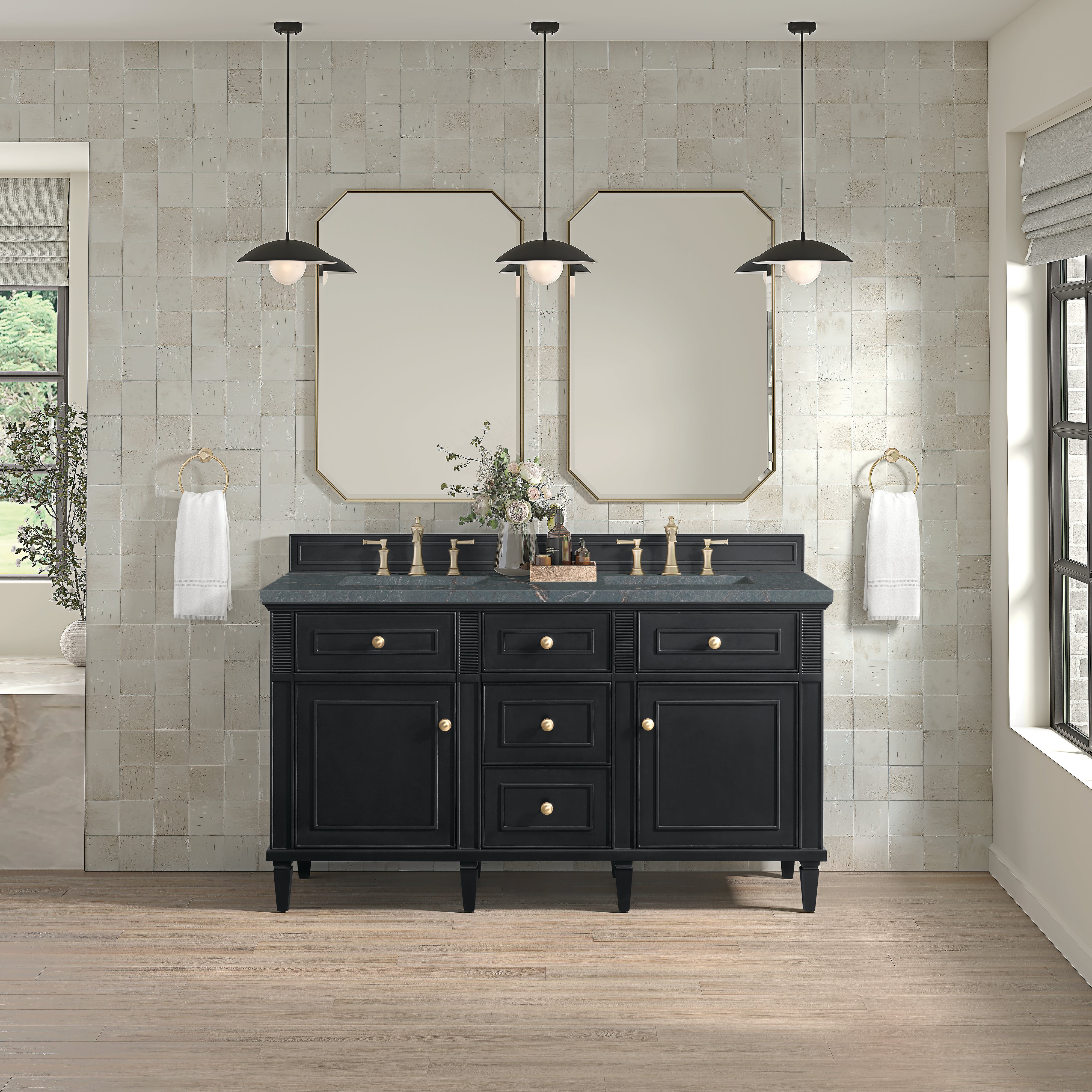 James Martin Lorelai 60" Double Vanity in Black Onyx with 3cm Countertop