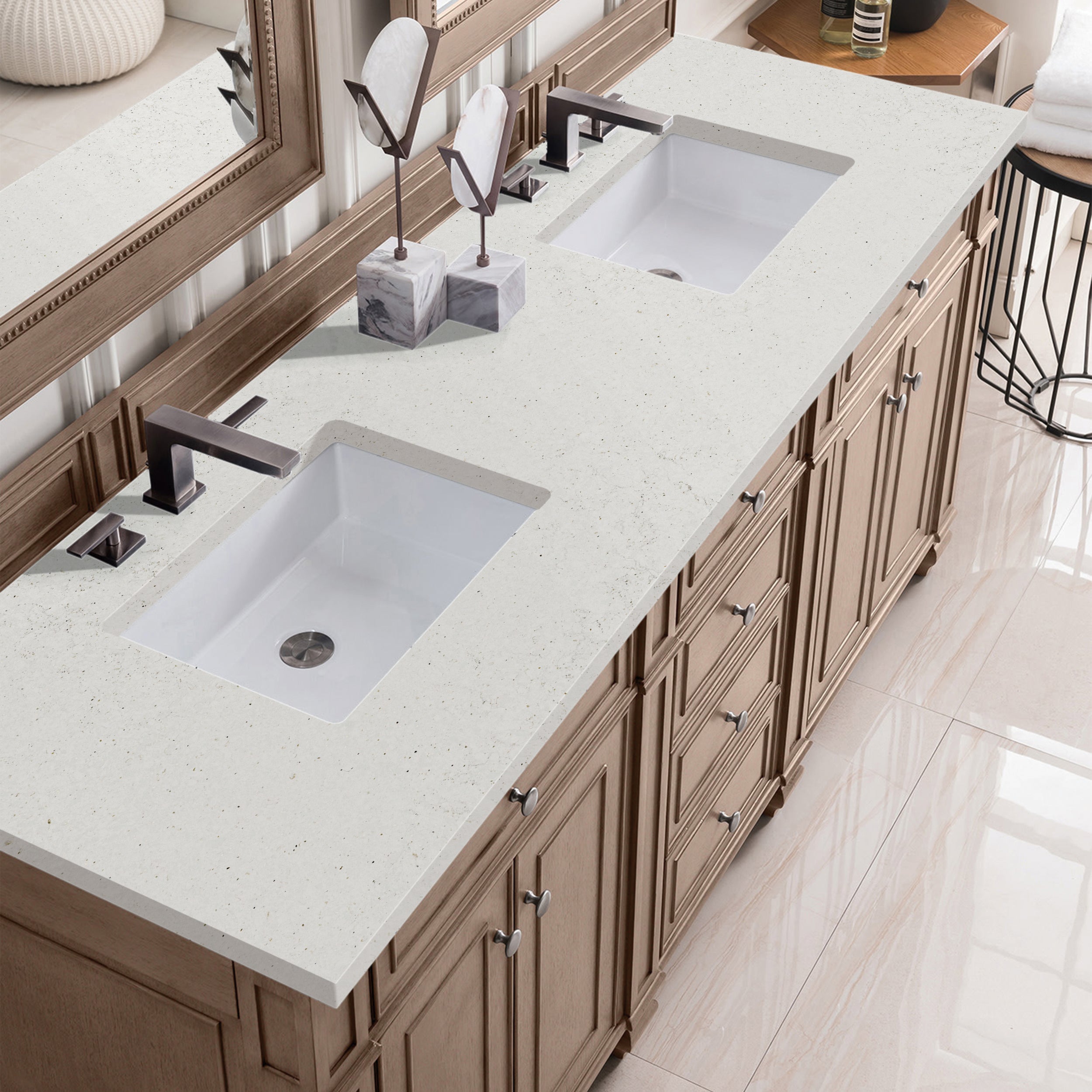 James Martin Bristol 72" Double Vanity in Whitewashed Walnut with 3cm Countertop