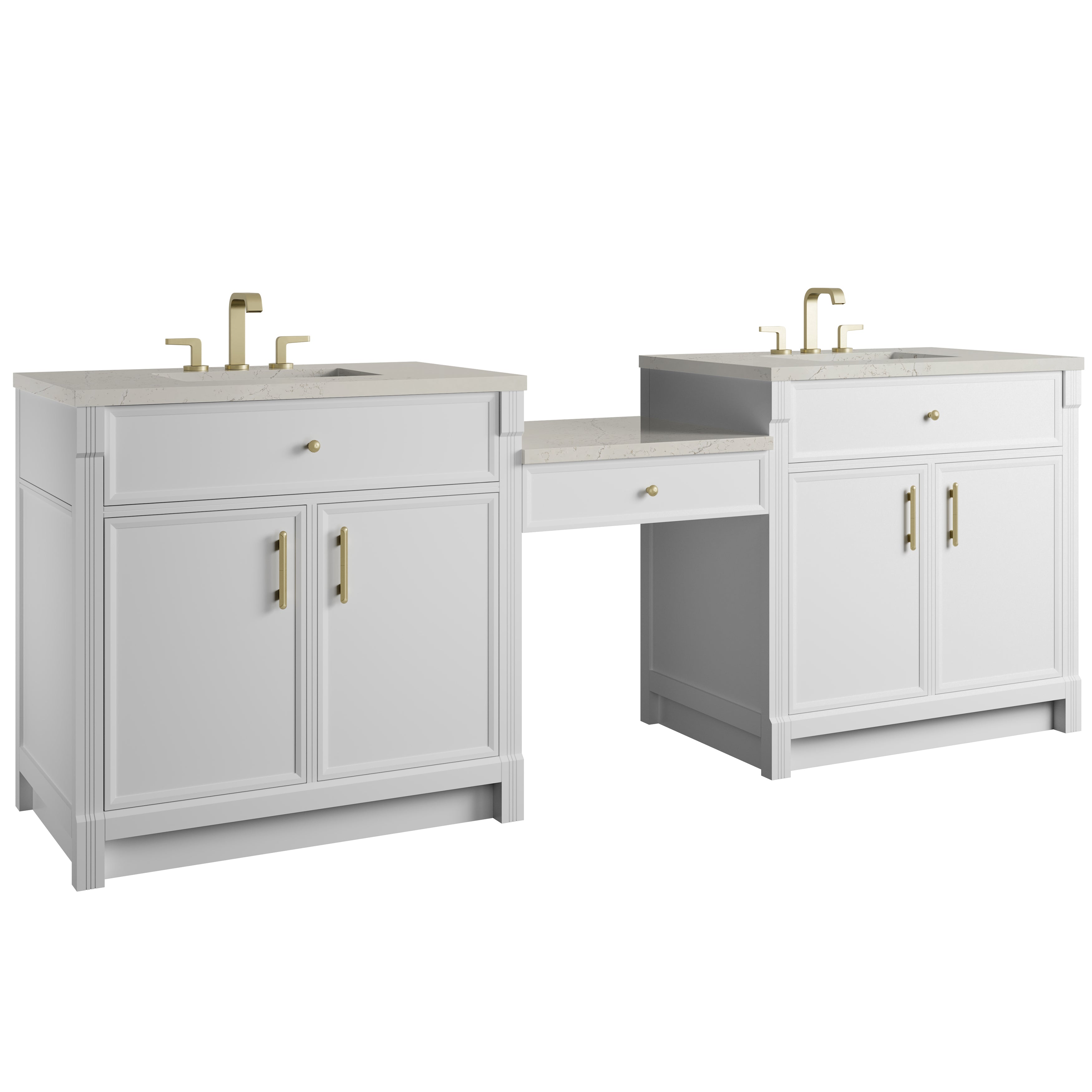 James Martin Bellshire 96" Dual Vanity Set with 24" Make-Up Counter in Bright White with 3cm Countertop