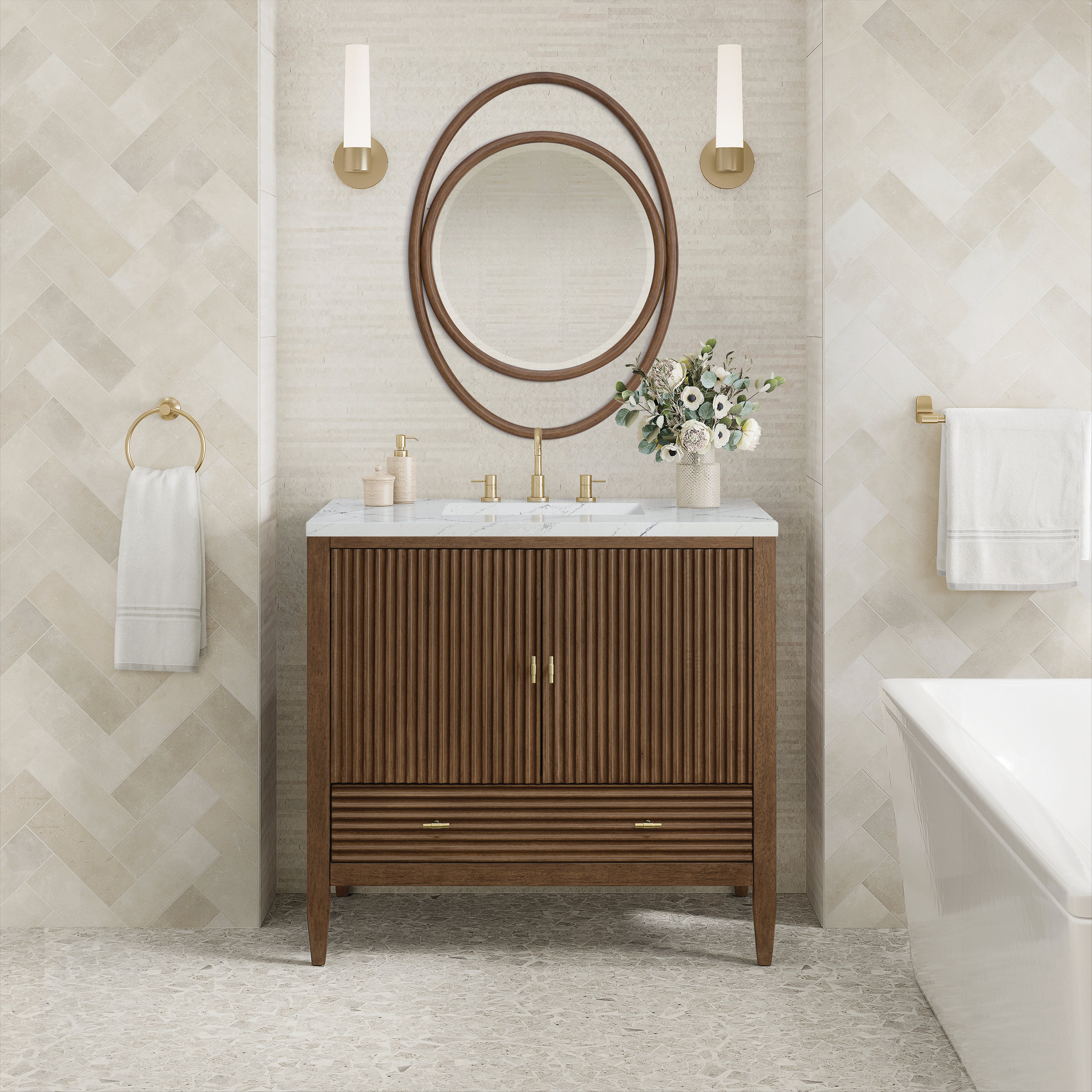 James Martin Myrrin 36" Vanity in Mid Century Walnut with 3cm Countertop
