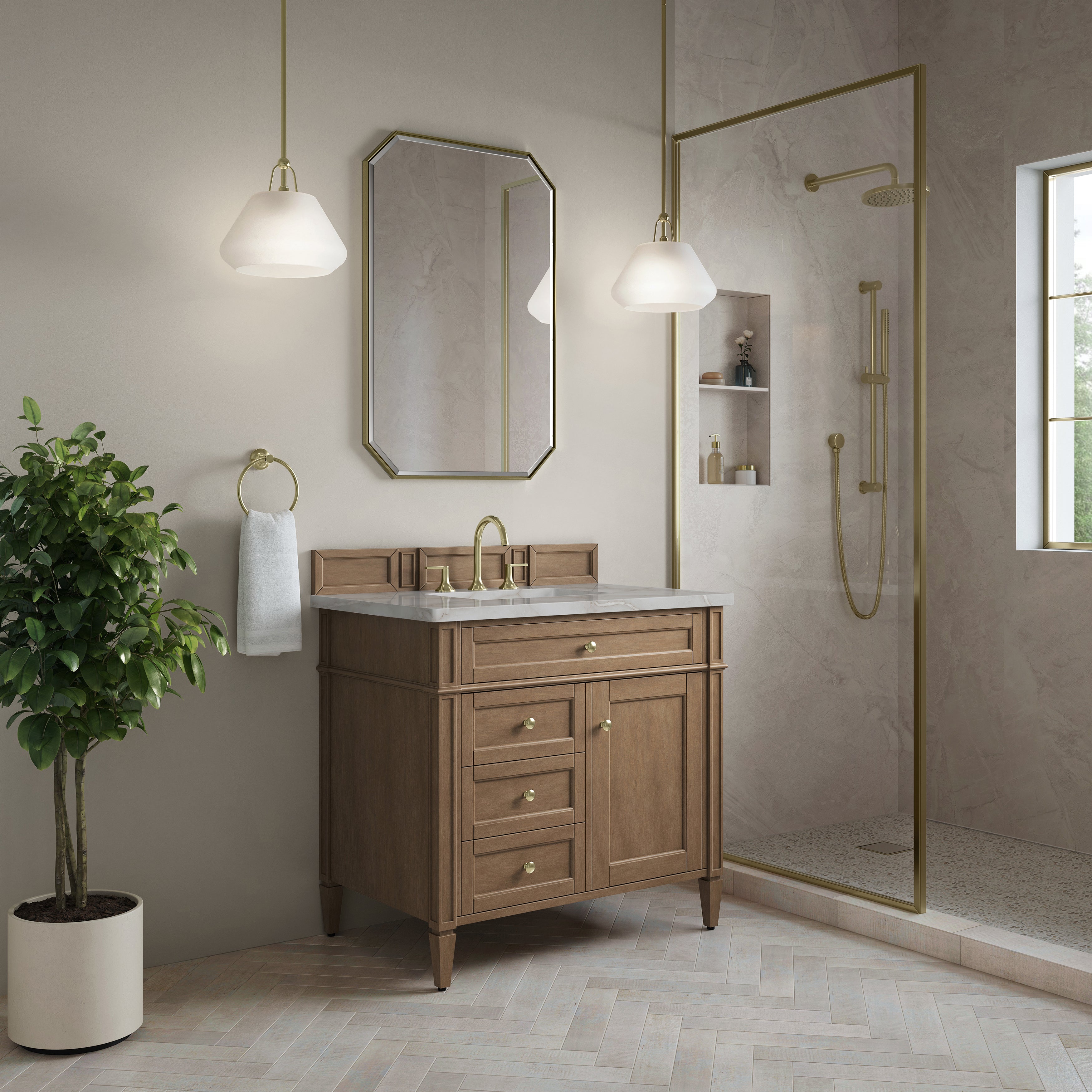 James Martin Brittany 36" Single Vanity in Pecan with 3cm Countertop