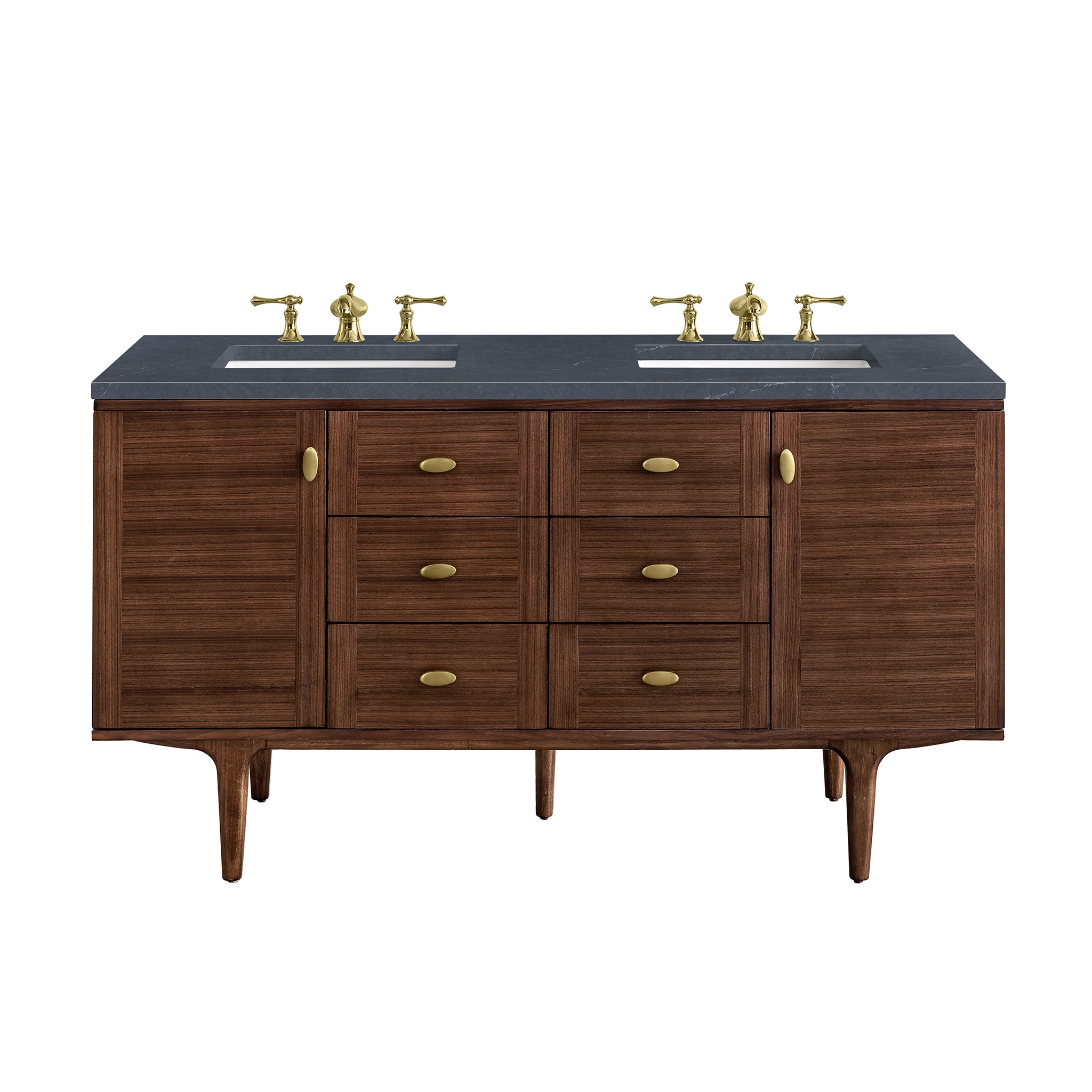 James Martin Amberly 60" Double Vanity in Mid-Century Walnut with 3cm Countertop