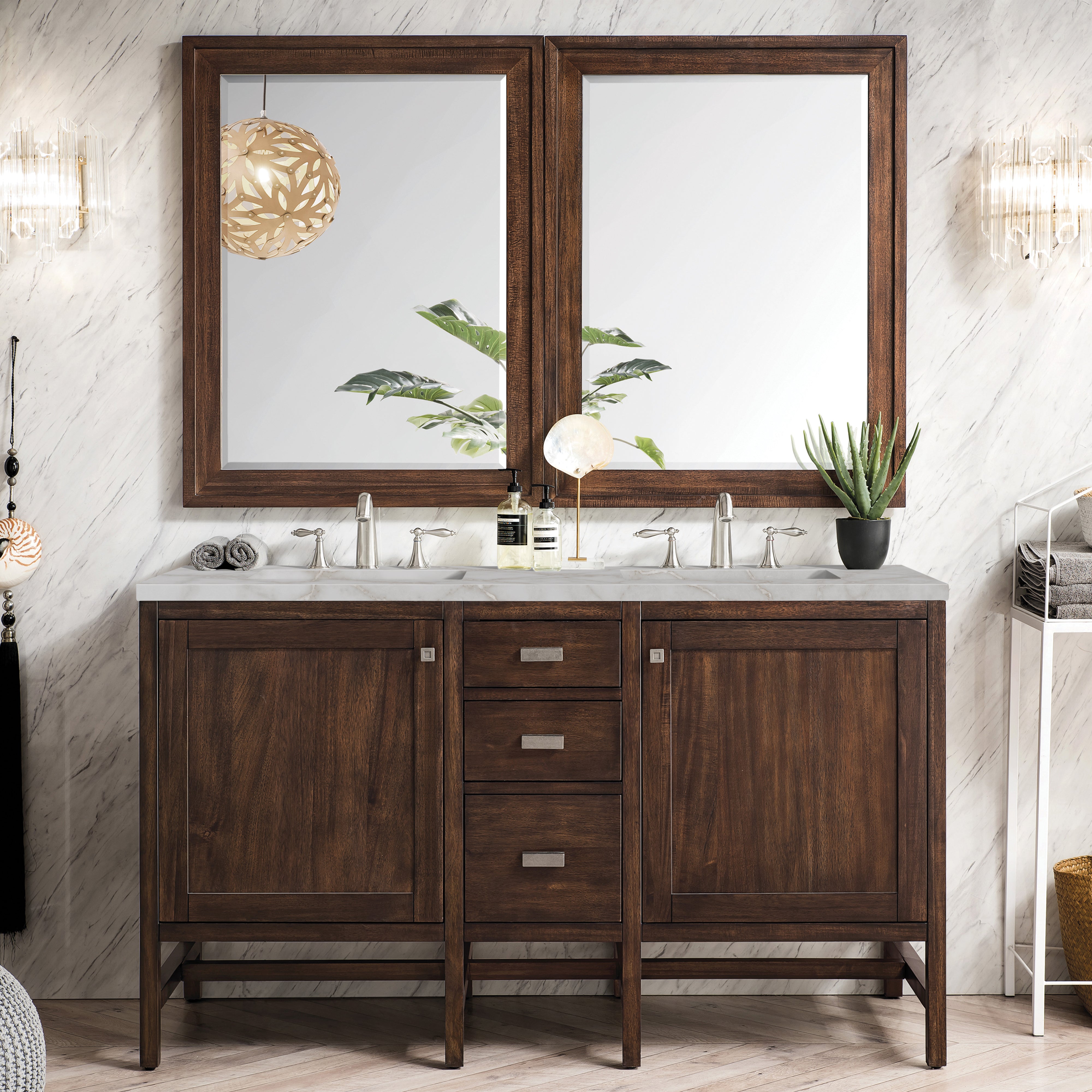 James Martin Addison 60" Double Vanity in Mid-Century Acacia with 3cm Countertop