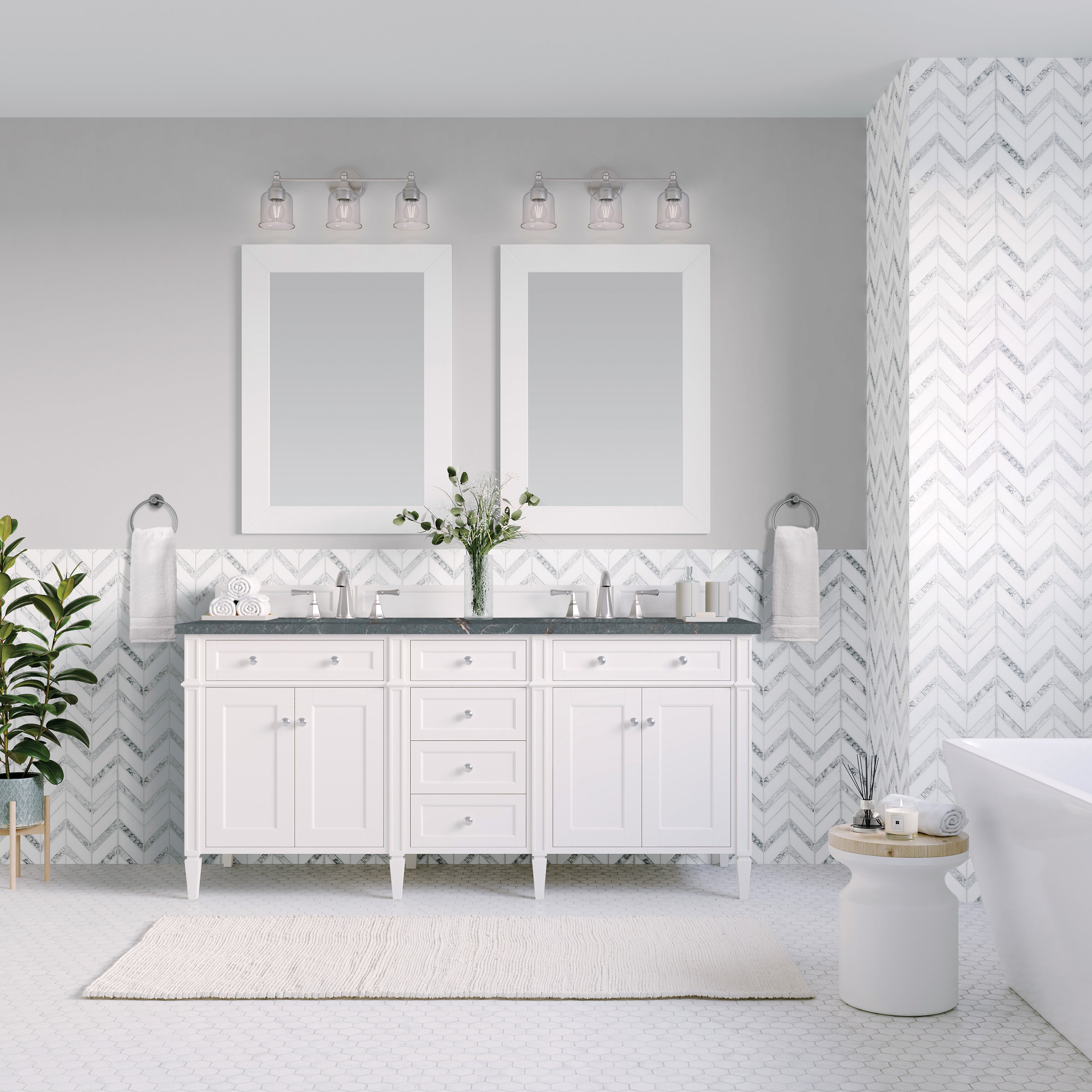 James Martin Brittany 60" Double Vanity in Bright White with 3cm Countertop