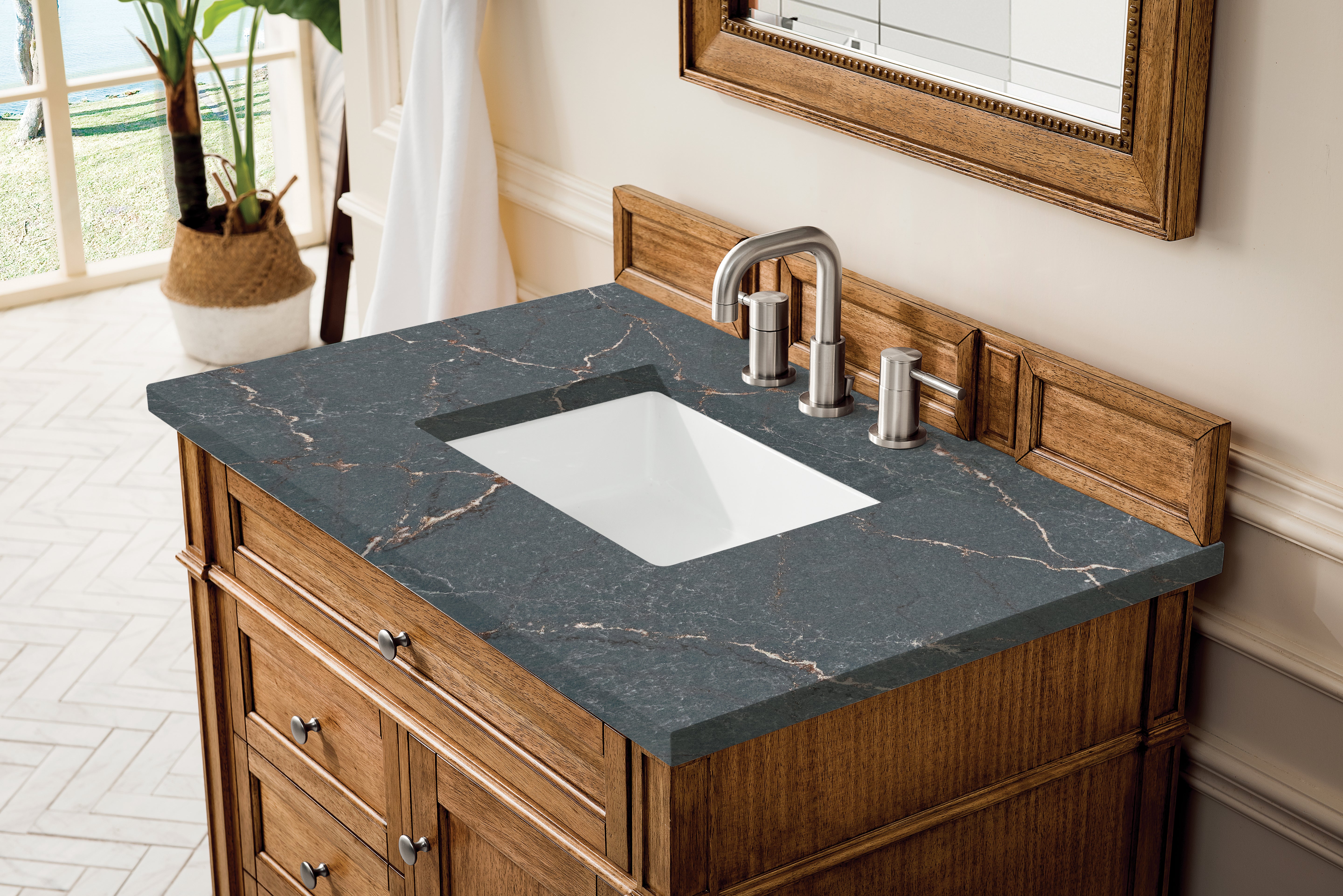 James Martin Brittany 36" Single Vanity in Saddle Brown with 3cm Countertop