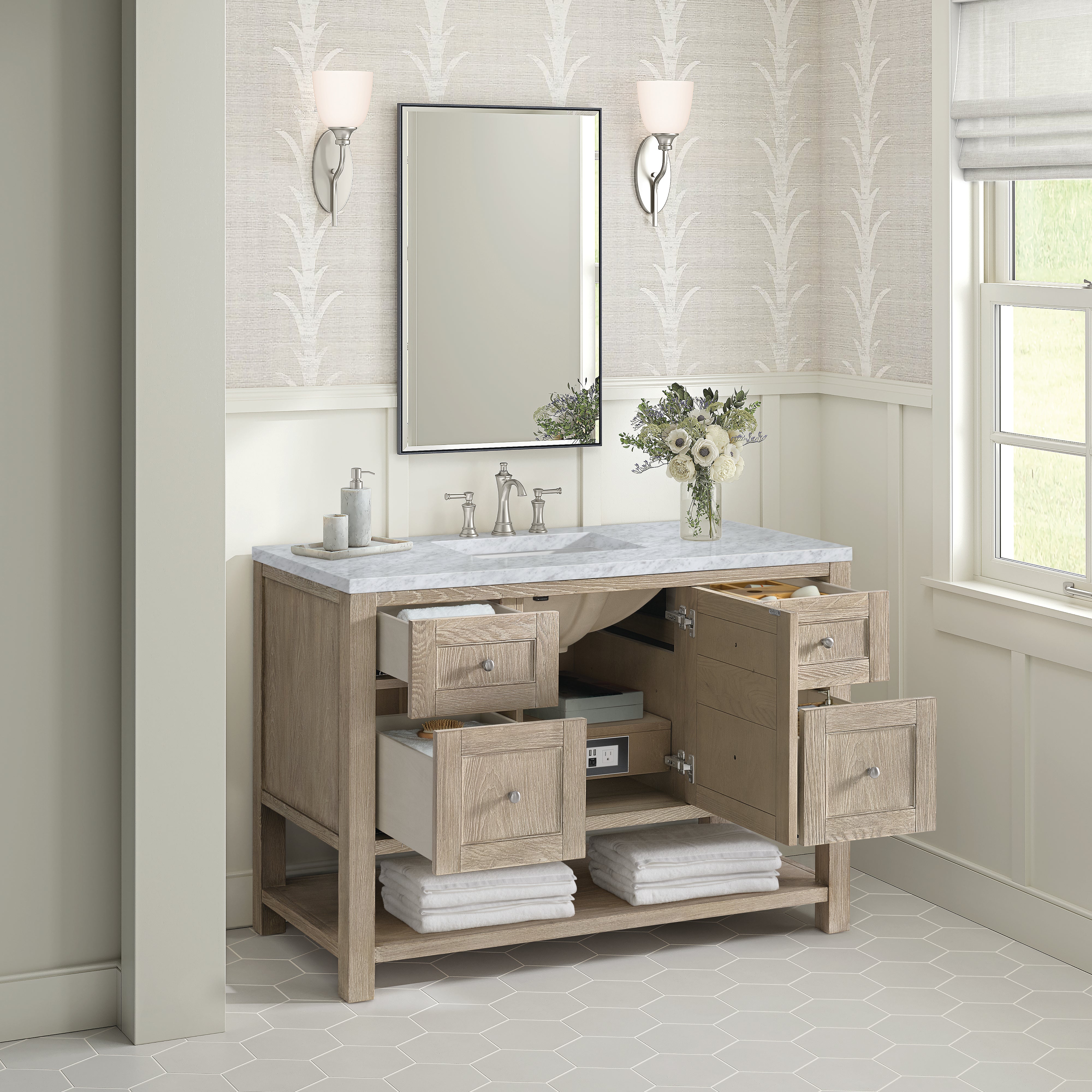 James Martin Breckenridge 48" Single Vanity in Whitewashed Oak with 3cm Countertop