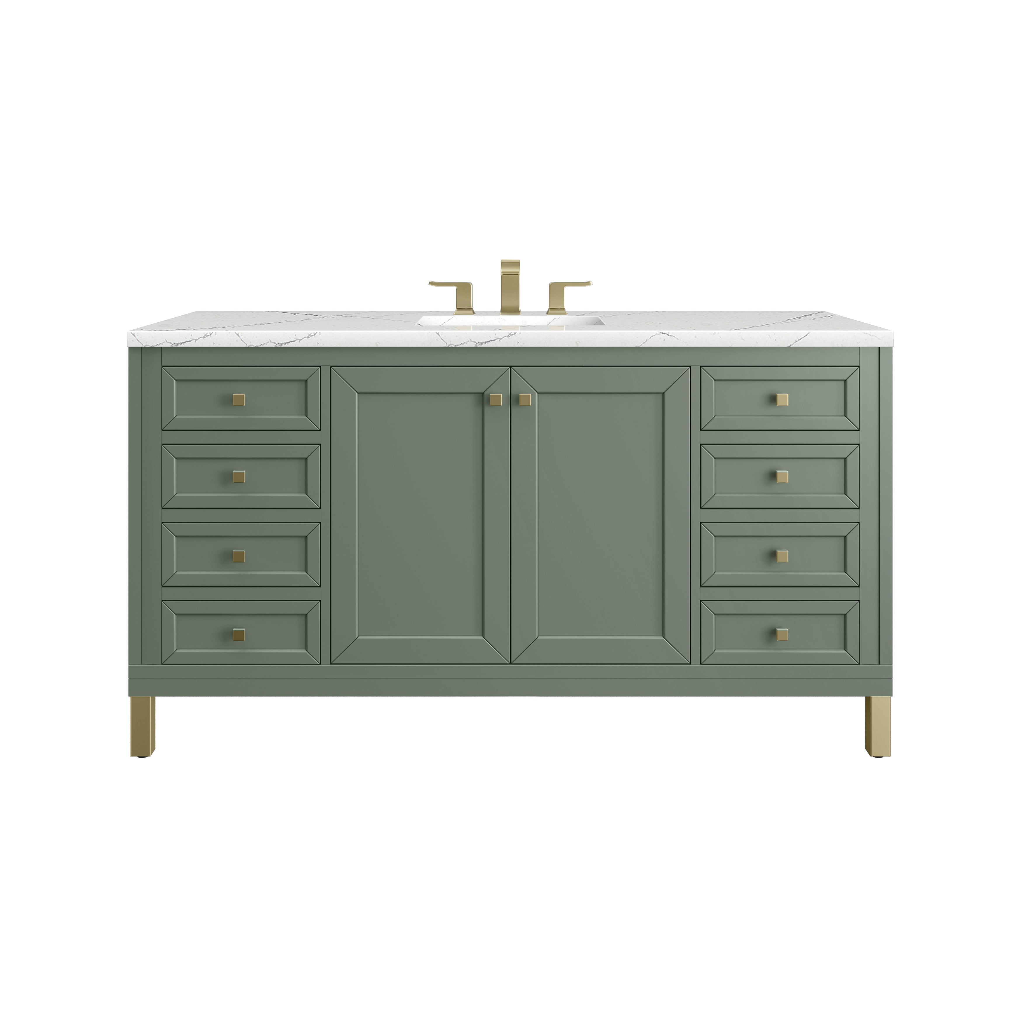 James Martin Chicago 60" Single Vanity in Smokey Celadon with 3cm Countertop and FreePower Wireless Charger