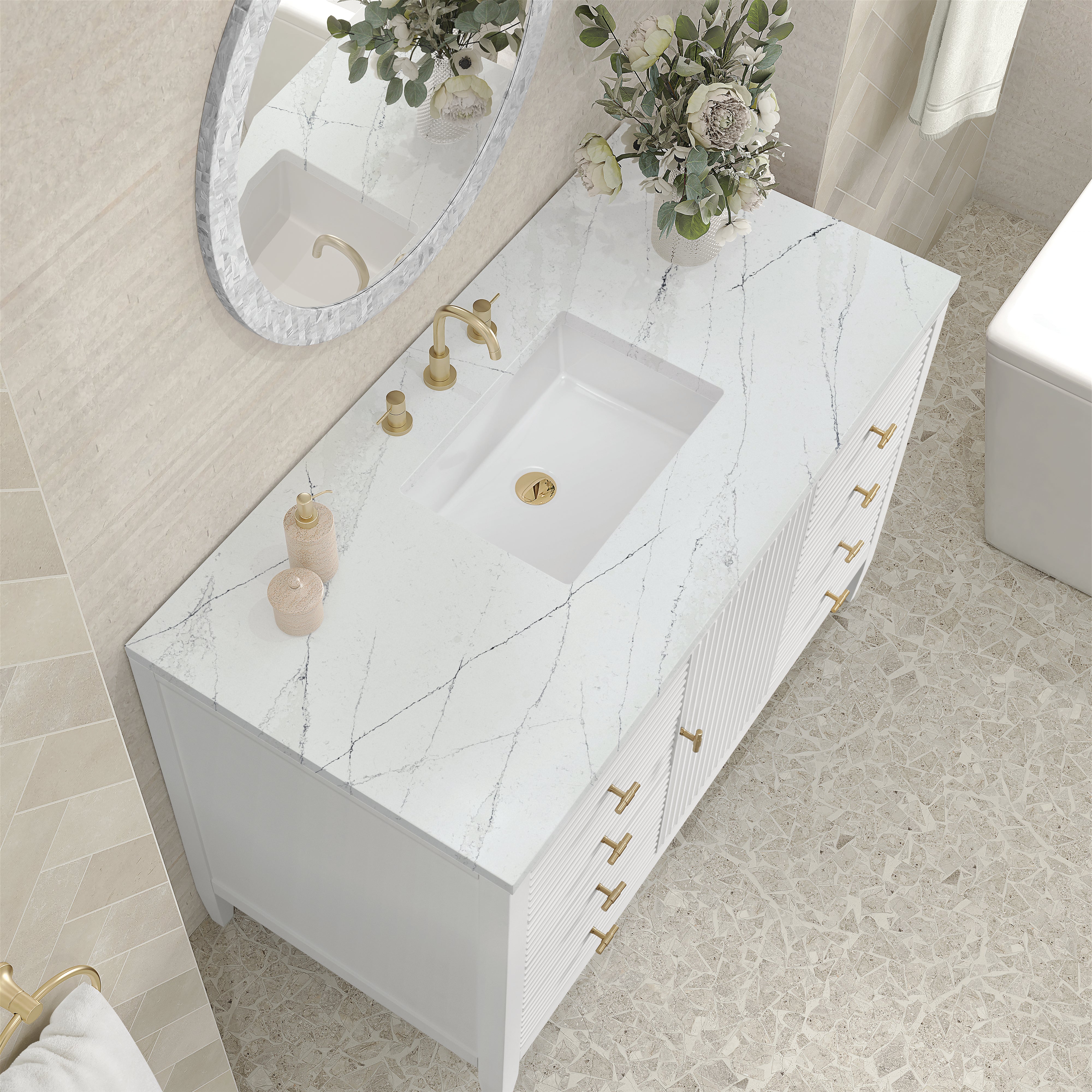 James Martin Myrrin 48" Single Vanity in Bright White with 3cm Countertop