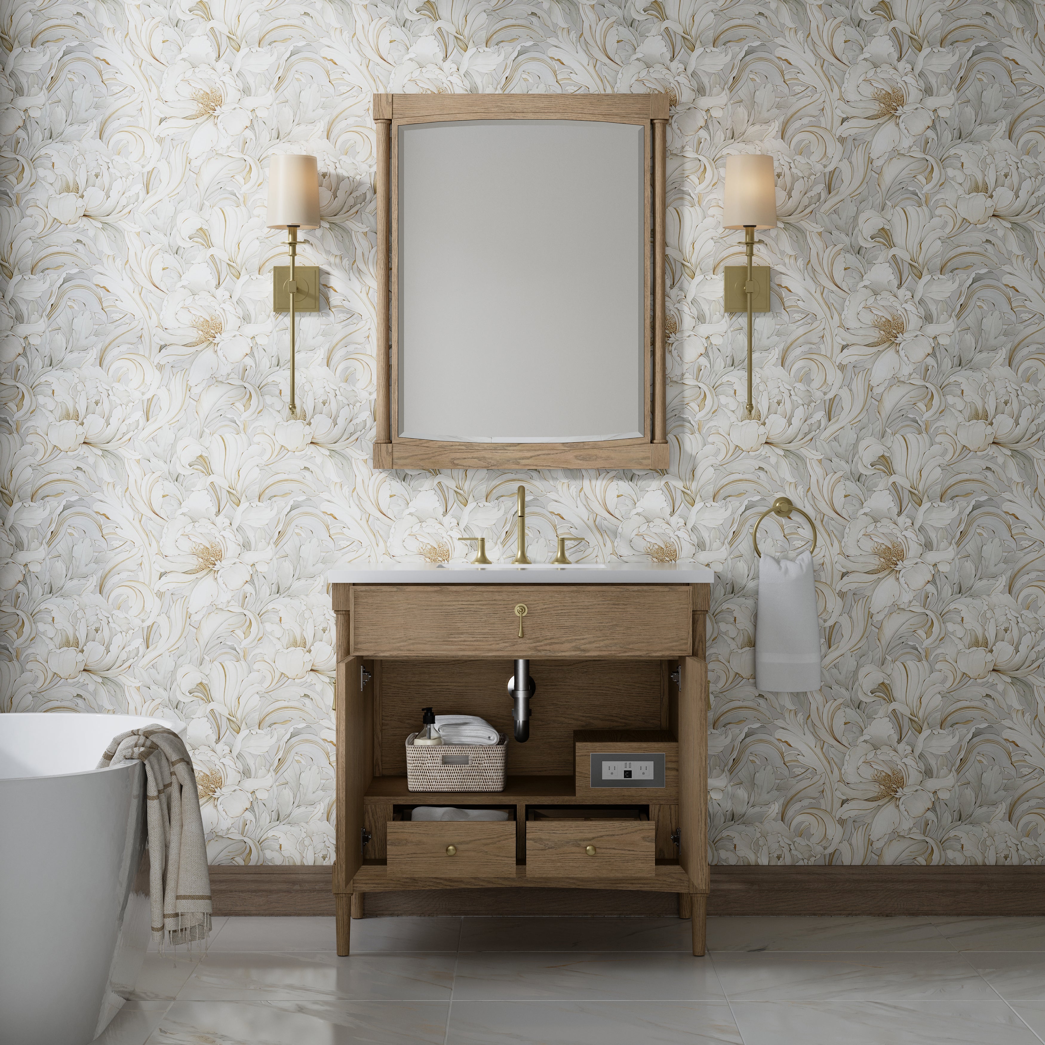 James Martin Kinnsden 36" Single Vanity in Weathered Oak with 3cm Countertop