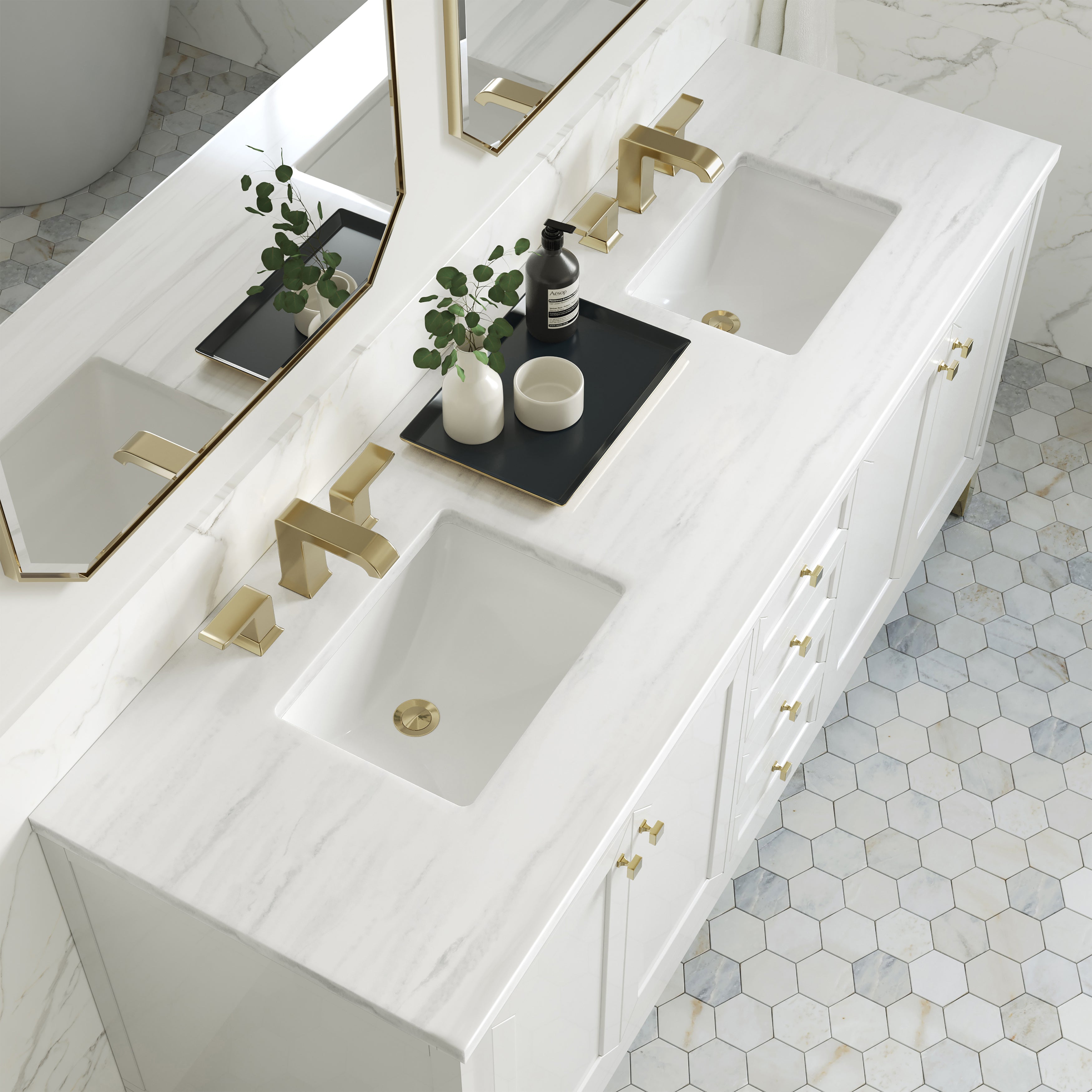 James Martin Chicago 72" Double Vanity in Glossy White with 3cm Countertop