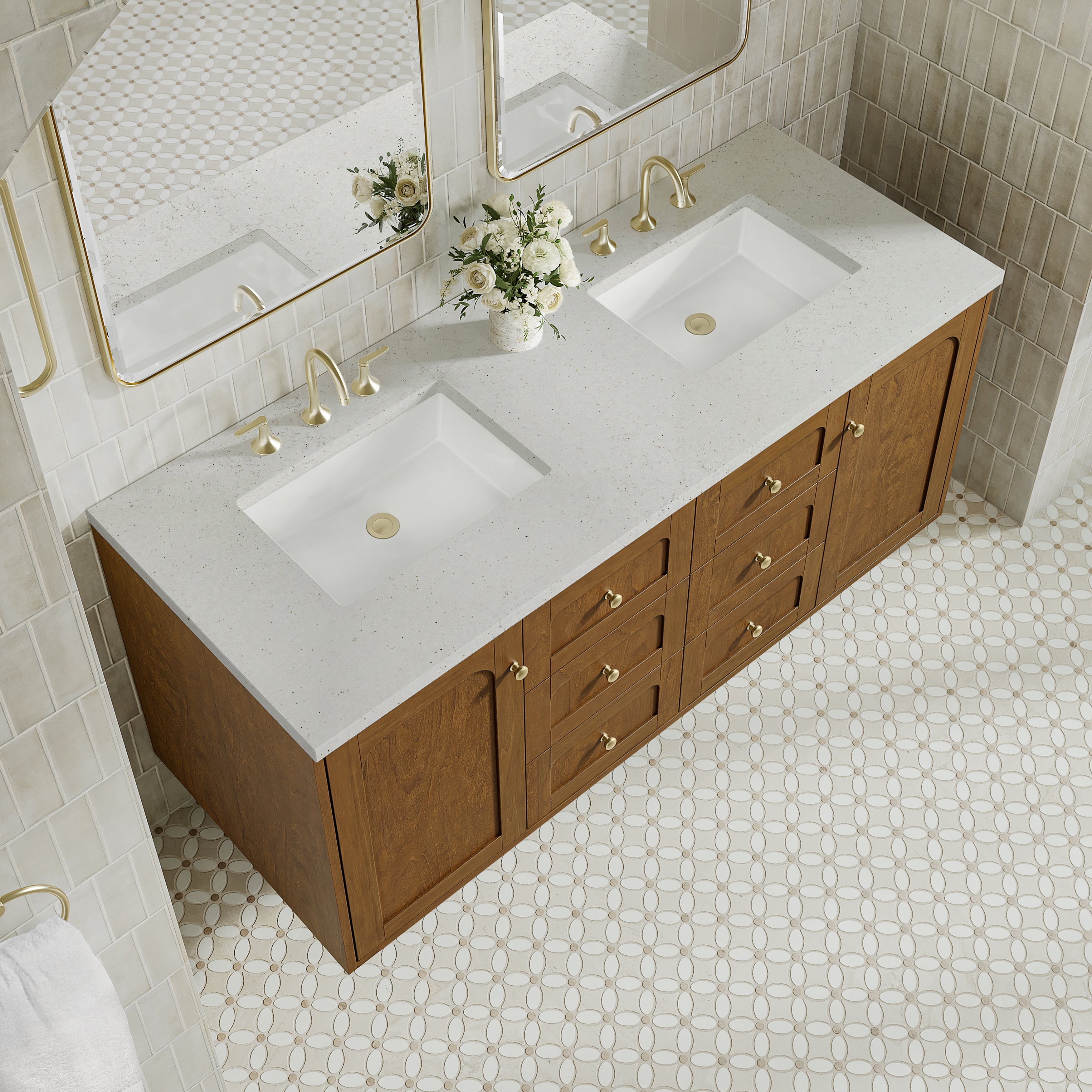 James Martin Laurent 60" Double Vanity in Honey Oak with 3cm Countertop