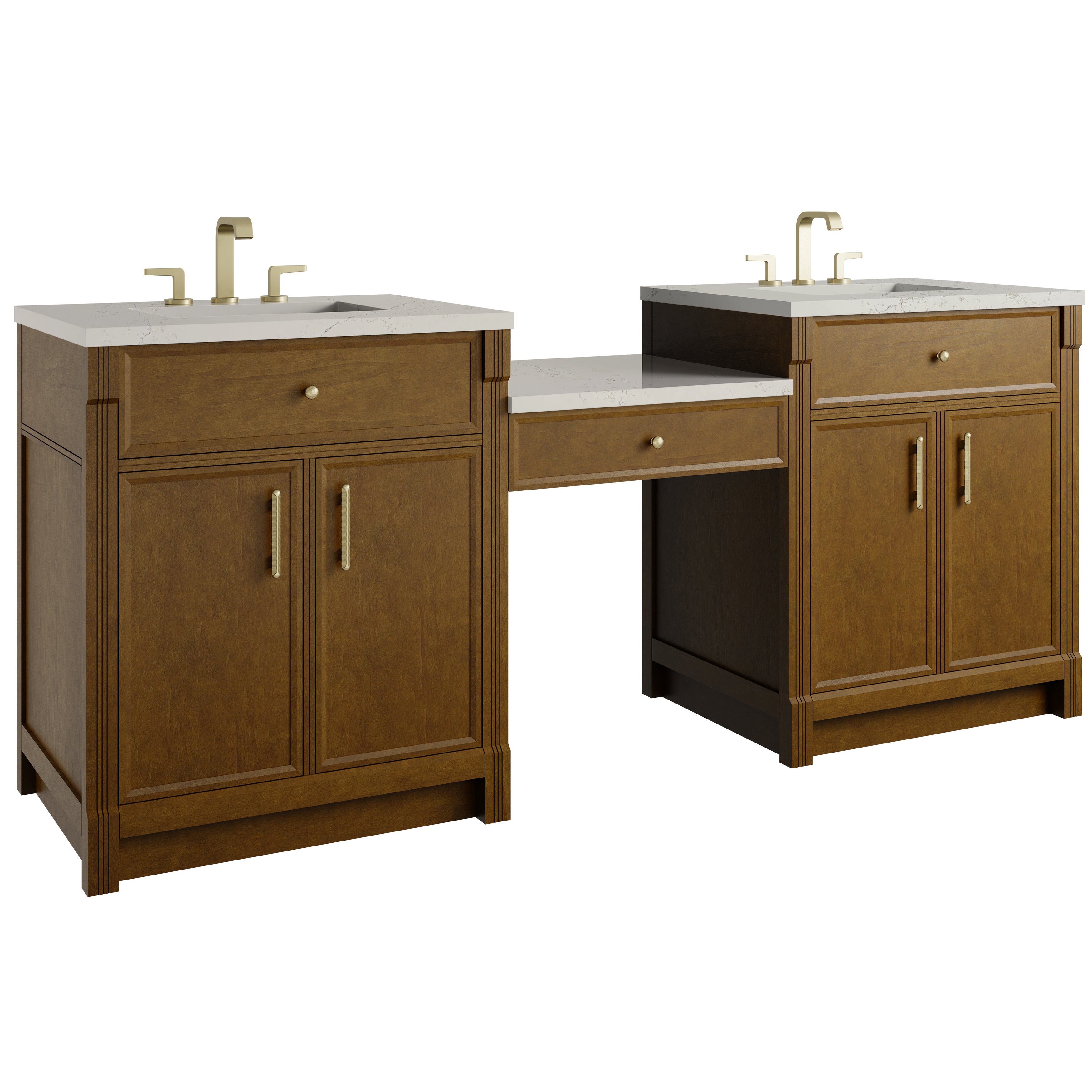 James Martin Bellshire 84" Dual Vanity Set with 24" Make-Up Counter in Honey Oak with 3cm Countertop