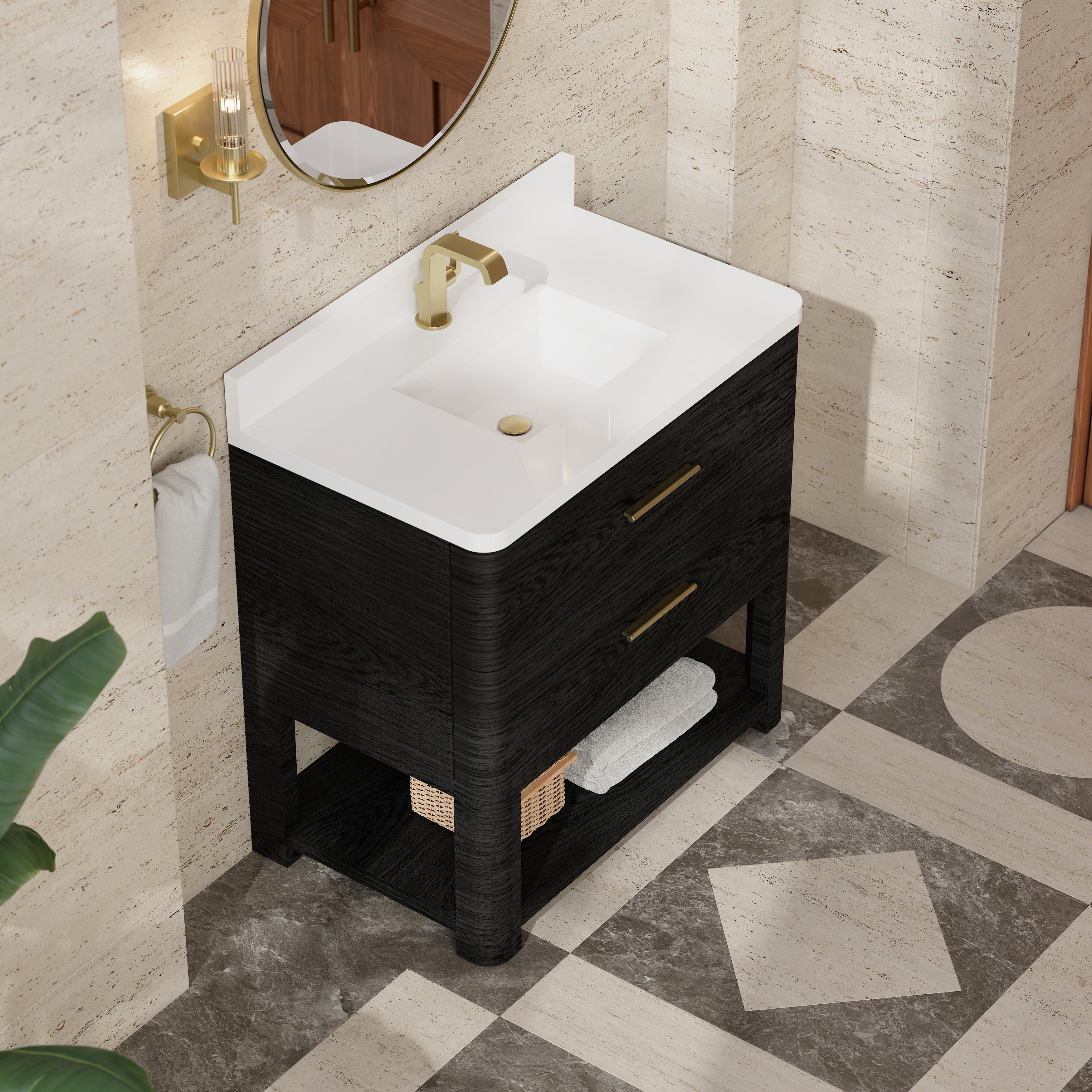 James Martin Lucian 36" Single Vanity in Carbon Oak with 3cm Countertop