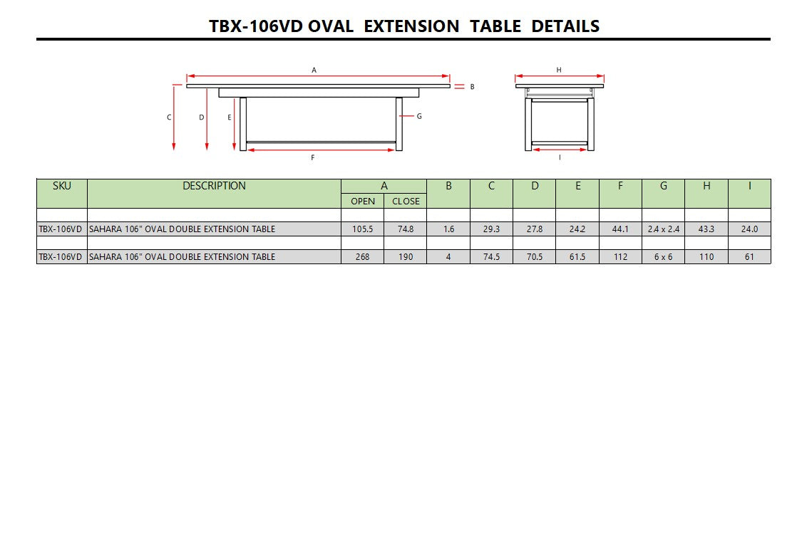 Sahara 106" Oval Double Extension Table