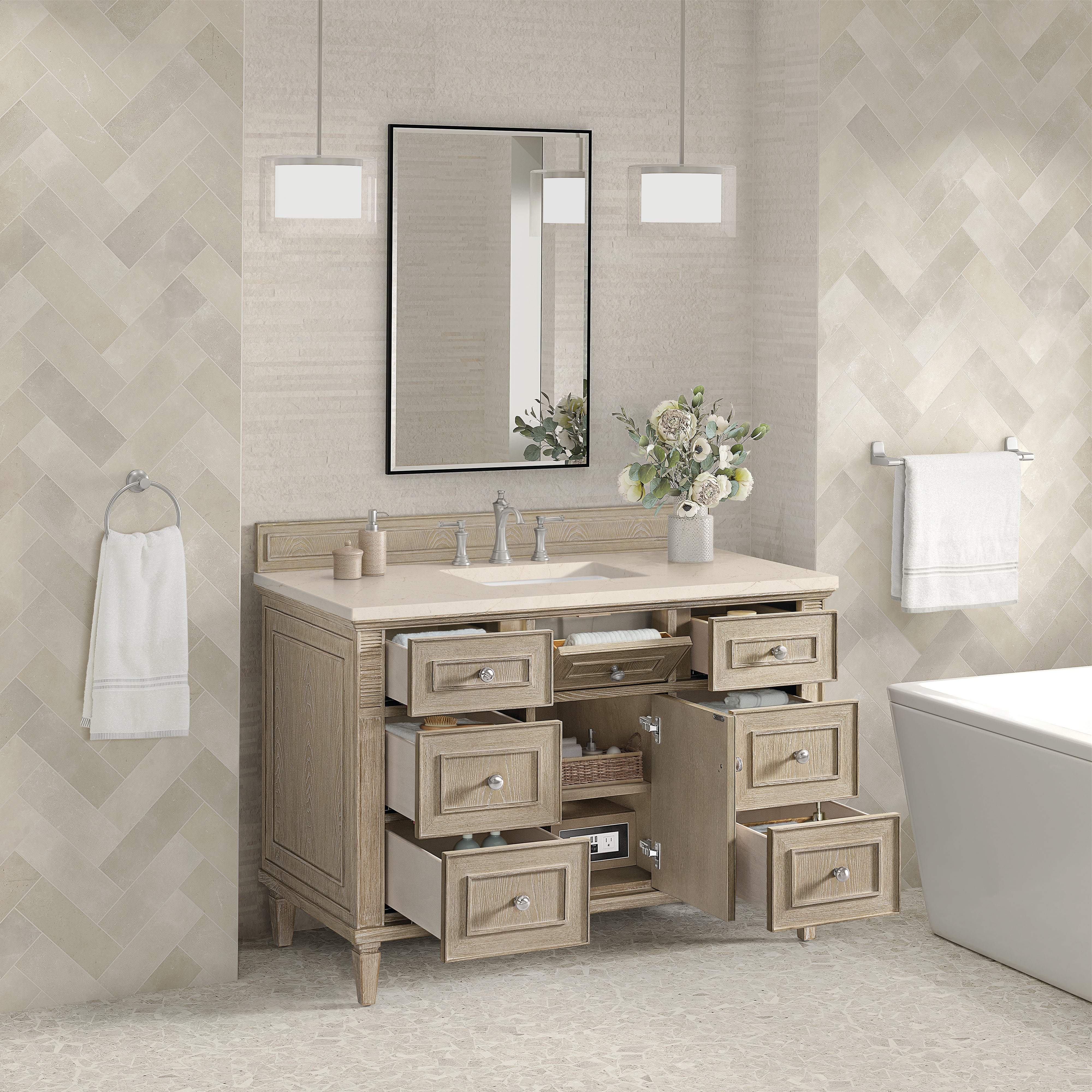 James Martin Lorelai 48" Single Vanity in Whitewashed Oak with 3cm Countertop