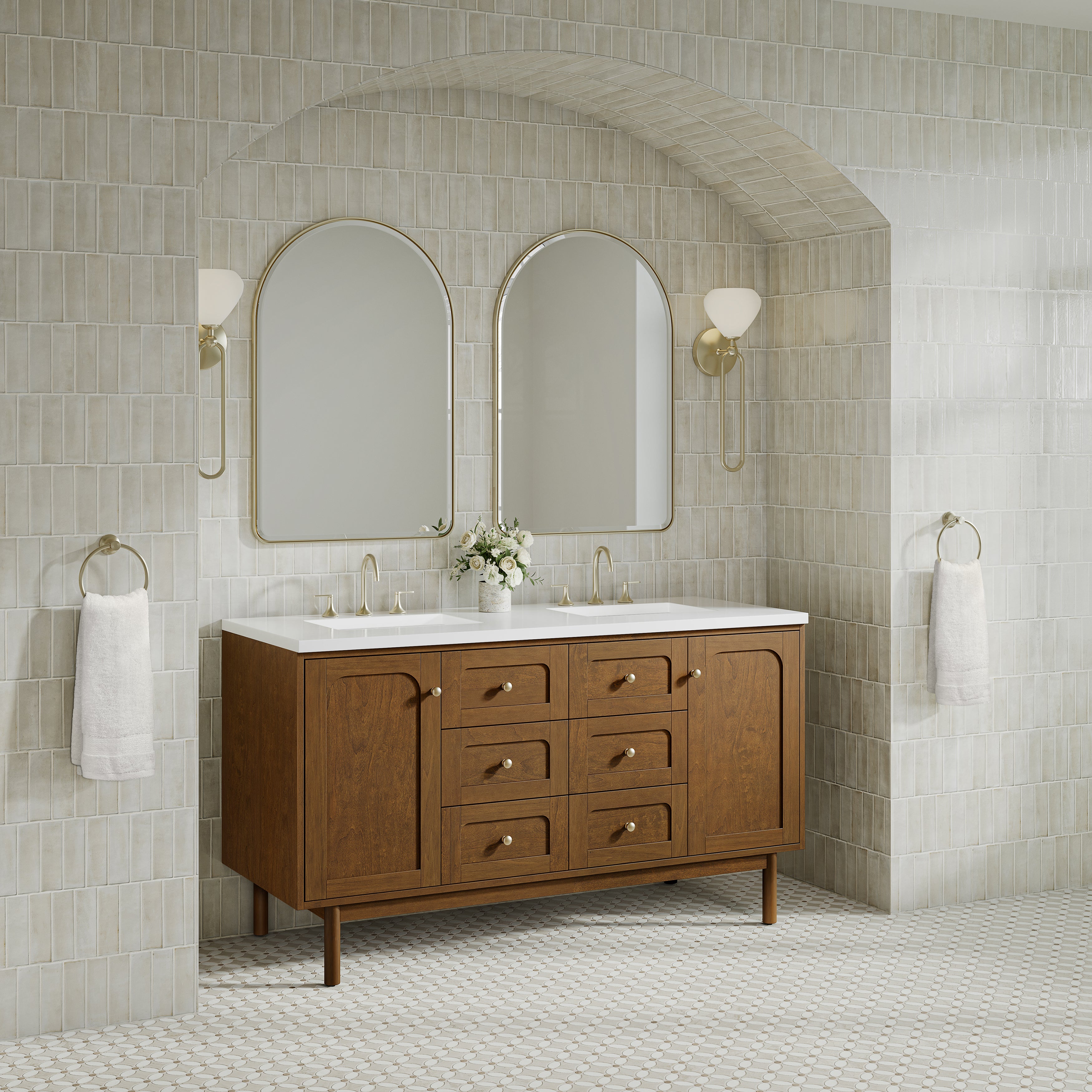 James Martin Laurent 60" Double Vanity in Honey Oak with 3cm Countertop