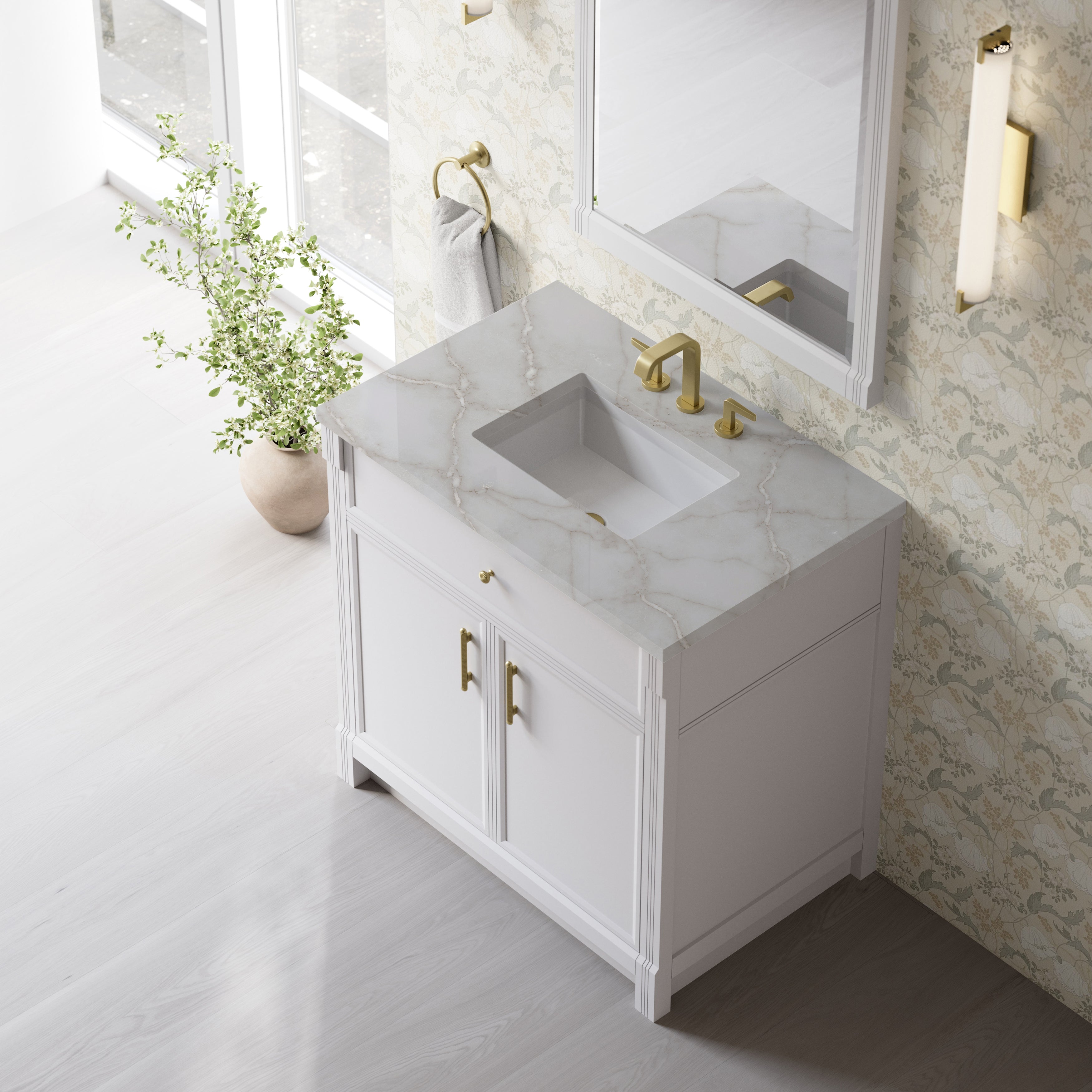 James Martin Bellshire 36" Single Vanity in Bright White with 3cm Countertop