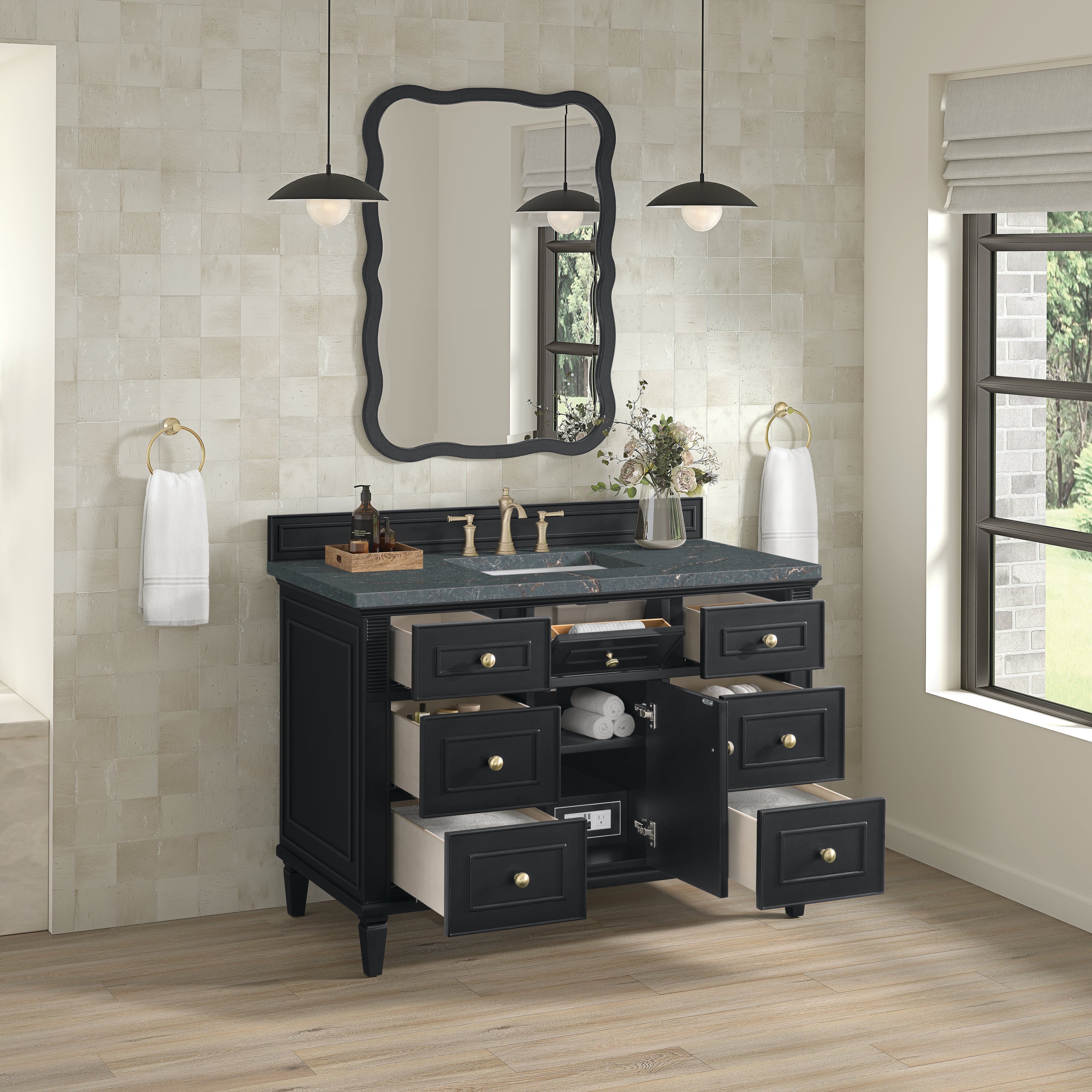 James Martin Lorelai 48" Single Vanity in Black Onyx with 3cm Countertop and FreePower Wireless Charger