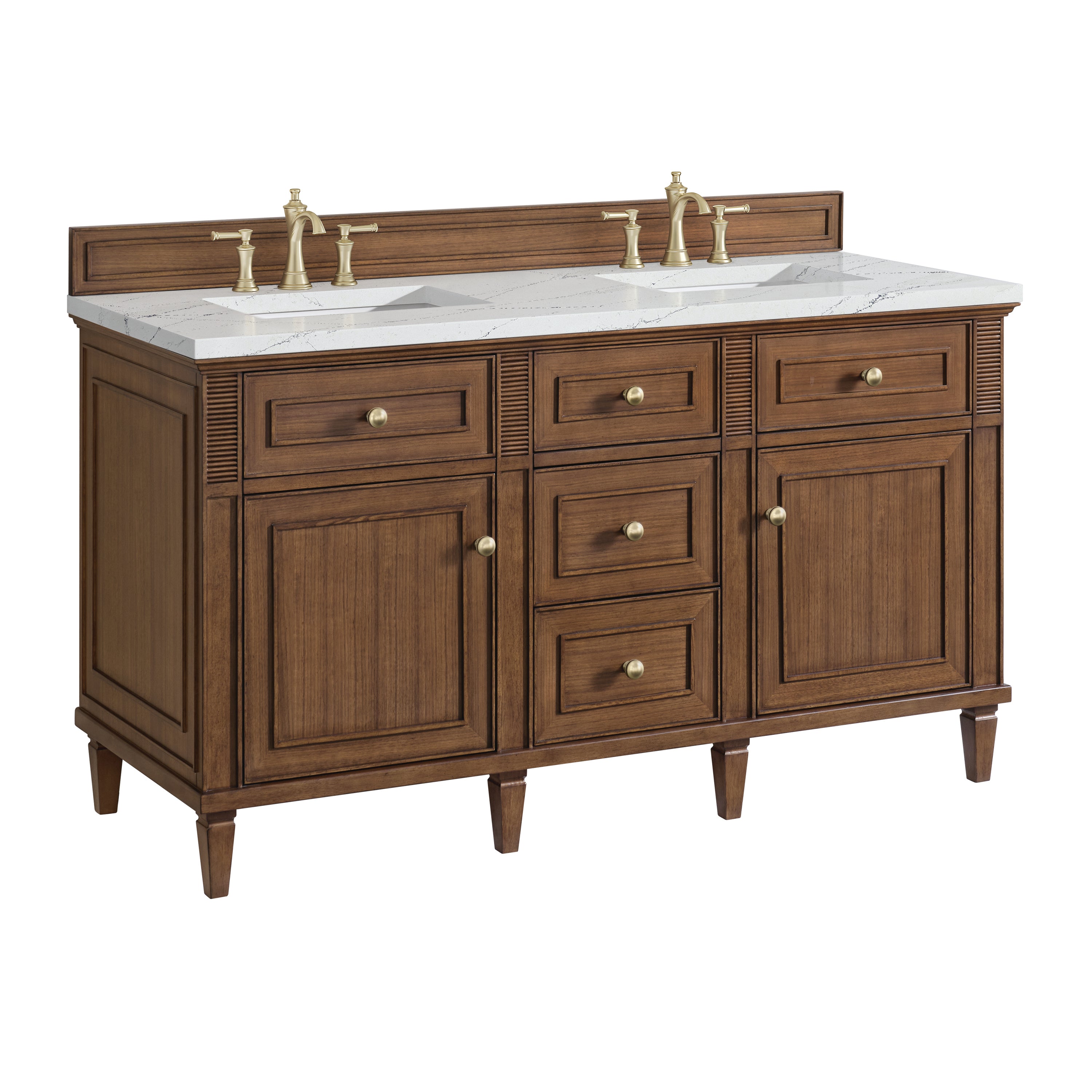 James Martin Lorelai 60" Double Vanity in Mid-Century Walnut with 3cm Countertop and FreePower Wireless Charger