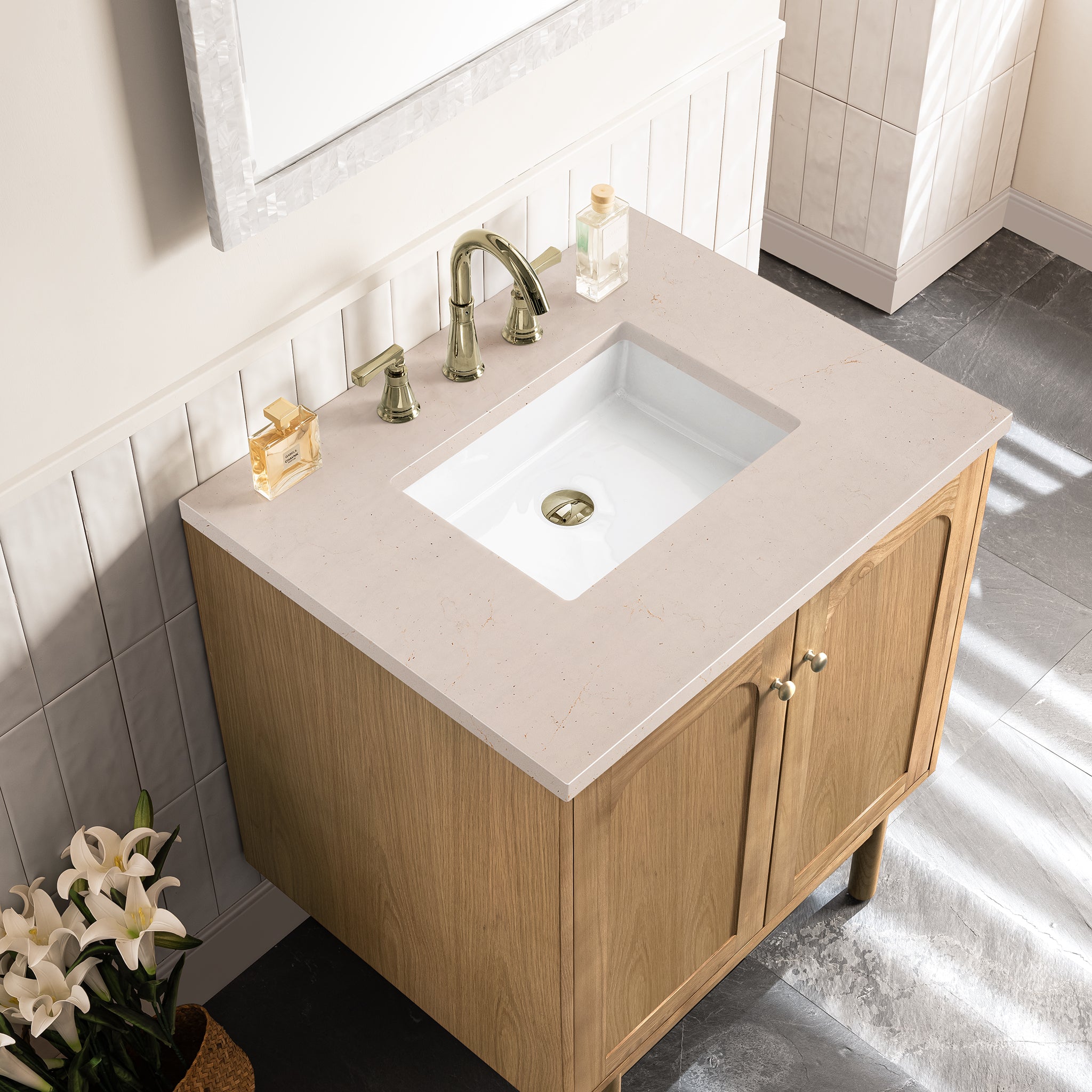 James Martin Laurent 30" Single Vanity in Light Natural Oak with 3cm Countertop