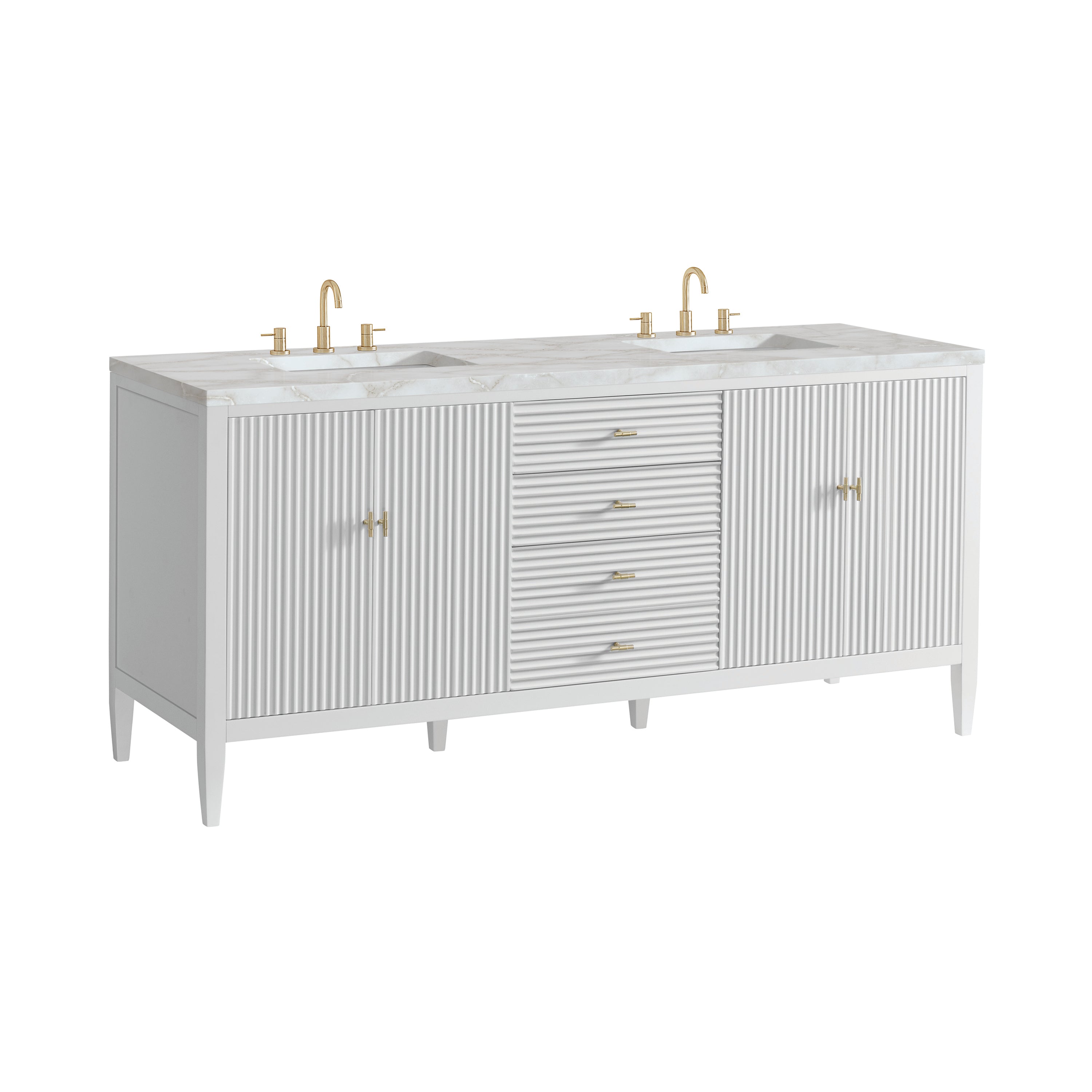 James Martin Myrrin 72" Double Vanity in Bright White with 3cm Countertop and FreePower Wireless Charger