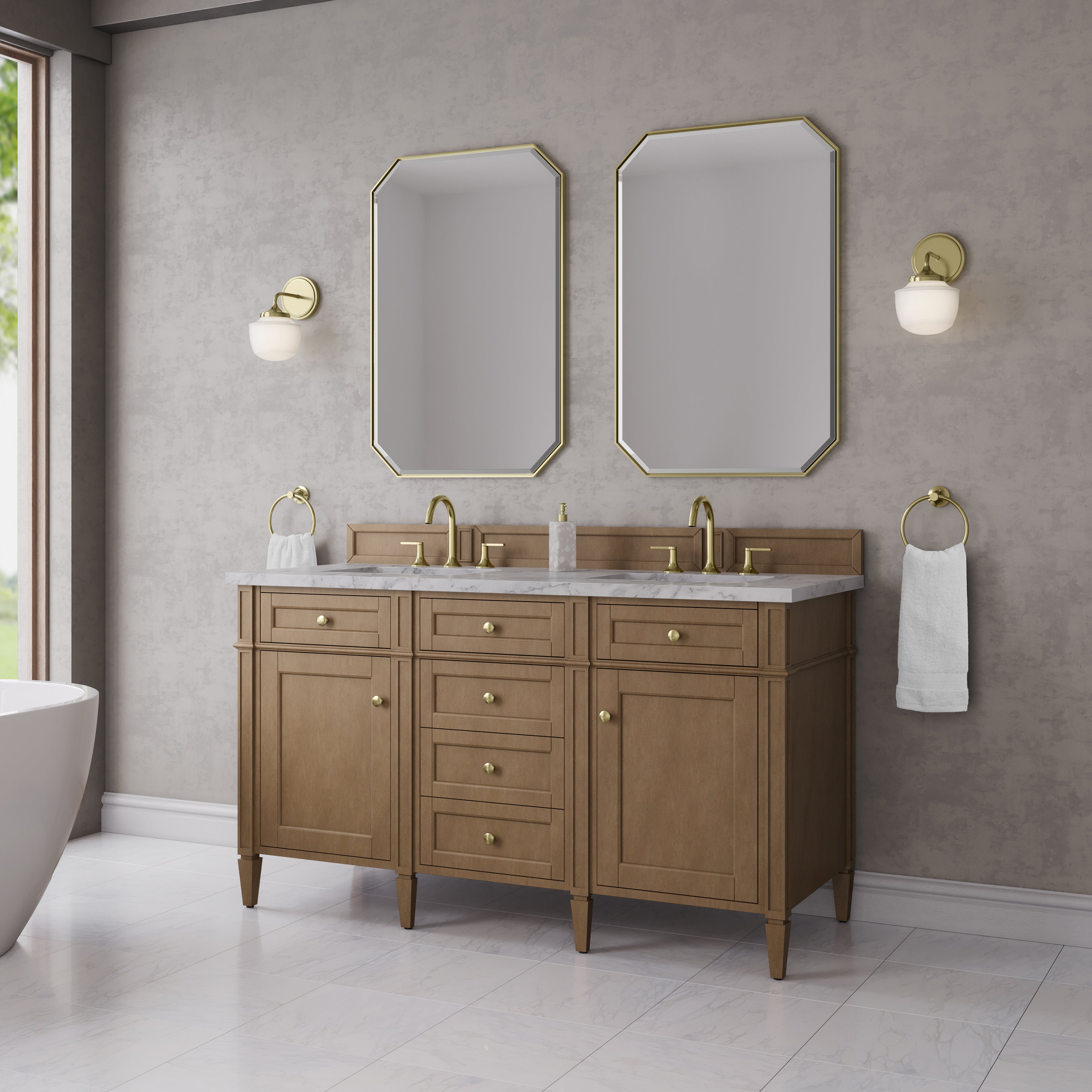 James Martin Brittany 60" Double Vanity in Pecan with 3cm Countertop