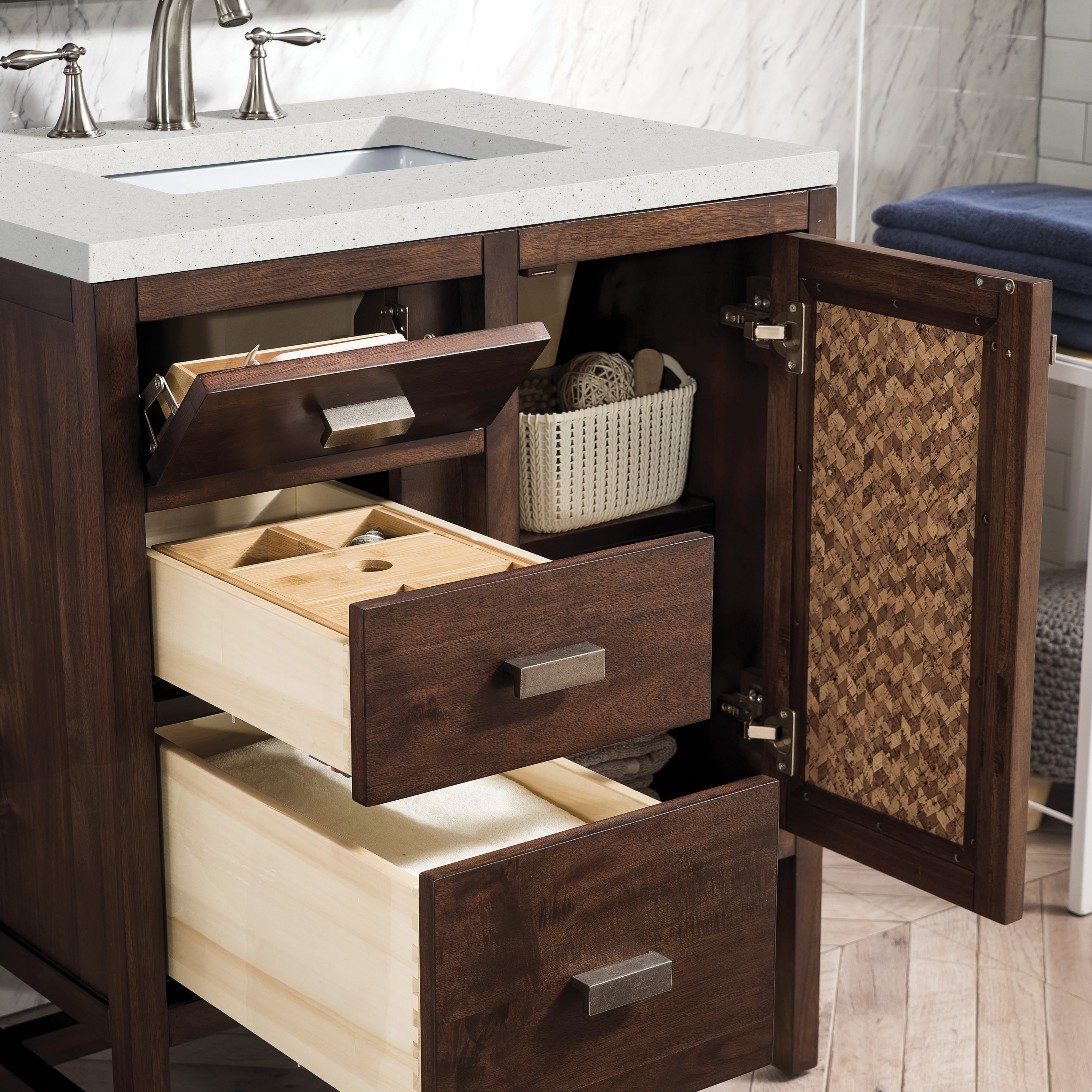 James Martin Addison 30" Single Vanity in Mid-Century Acacia with 3cm Countertop