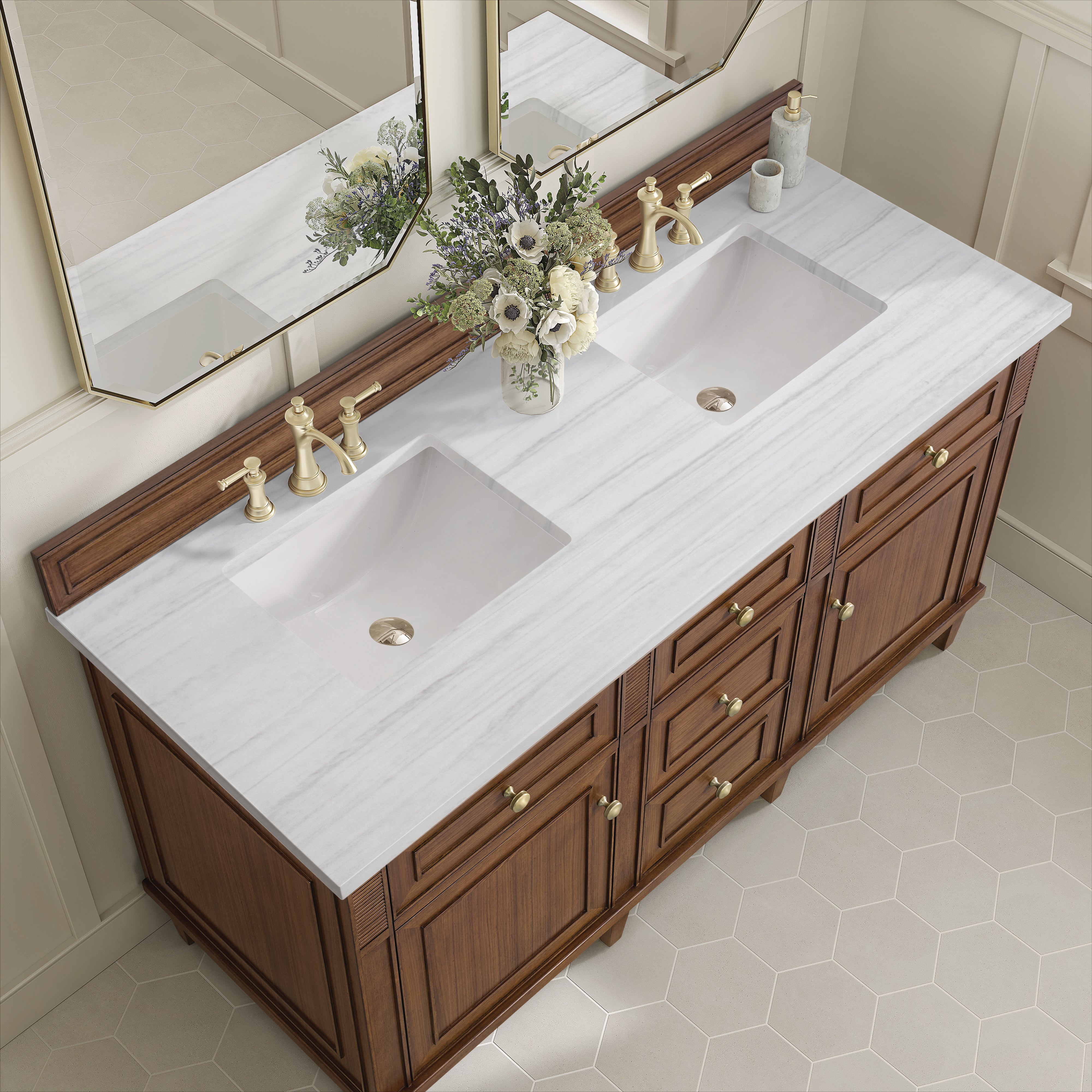 James Martin Lorelai 60" Double Vanity in Mid-Century Walnut with 3cm Countertop