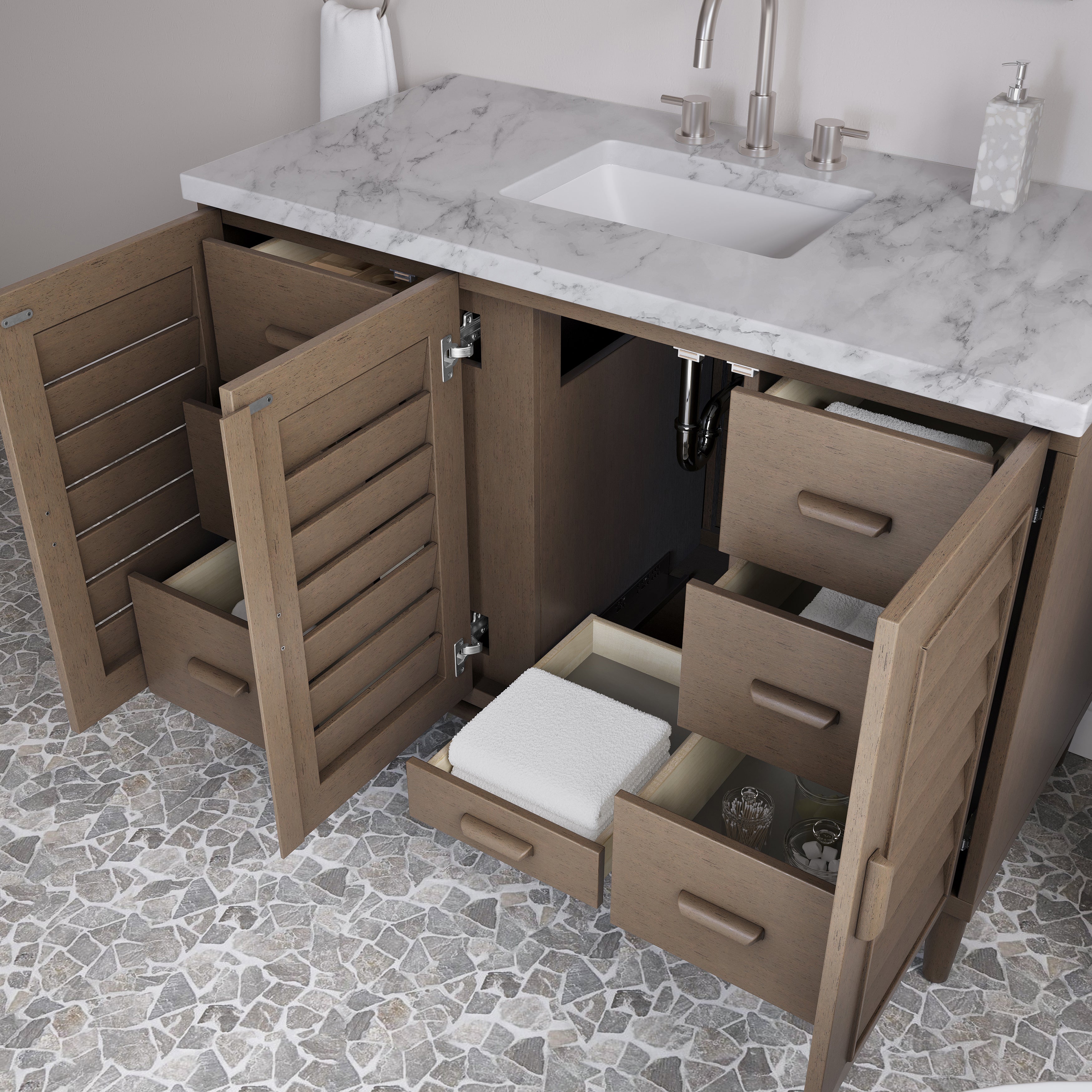 James Martin Portland 48" Single Vanity in Whitewashed Walnut with 3cm Countertop