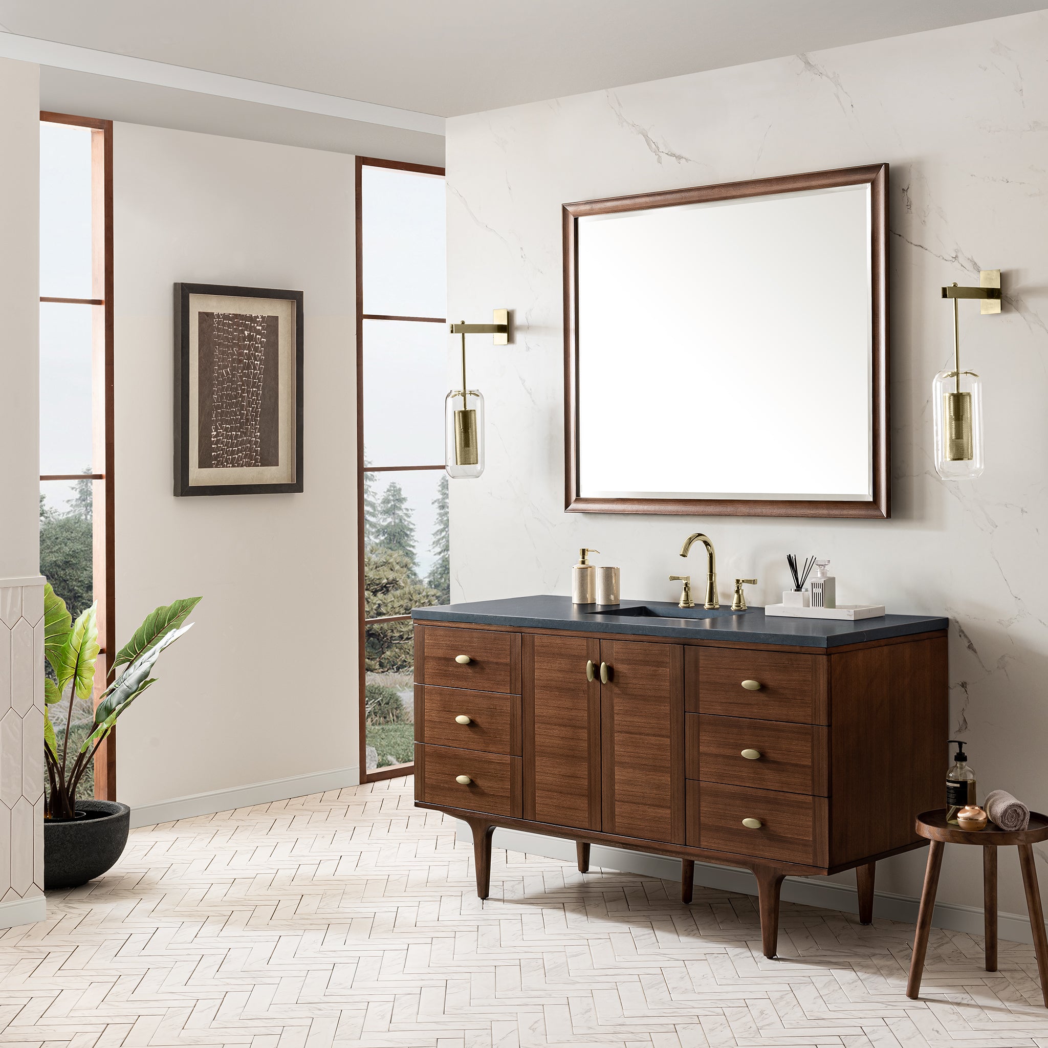 James Martin Amberly 60" Single Vanity in Mid-Century Walnut with 3cm Countertop