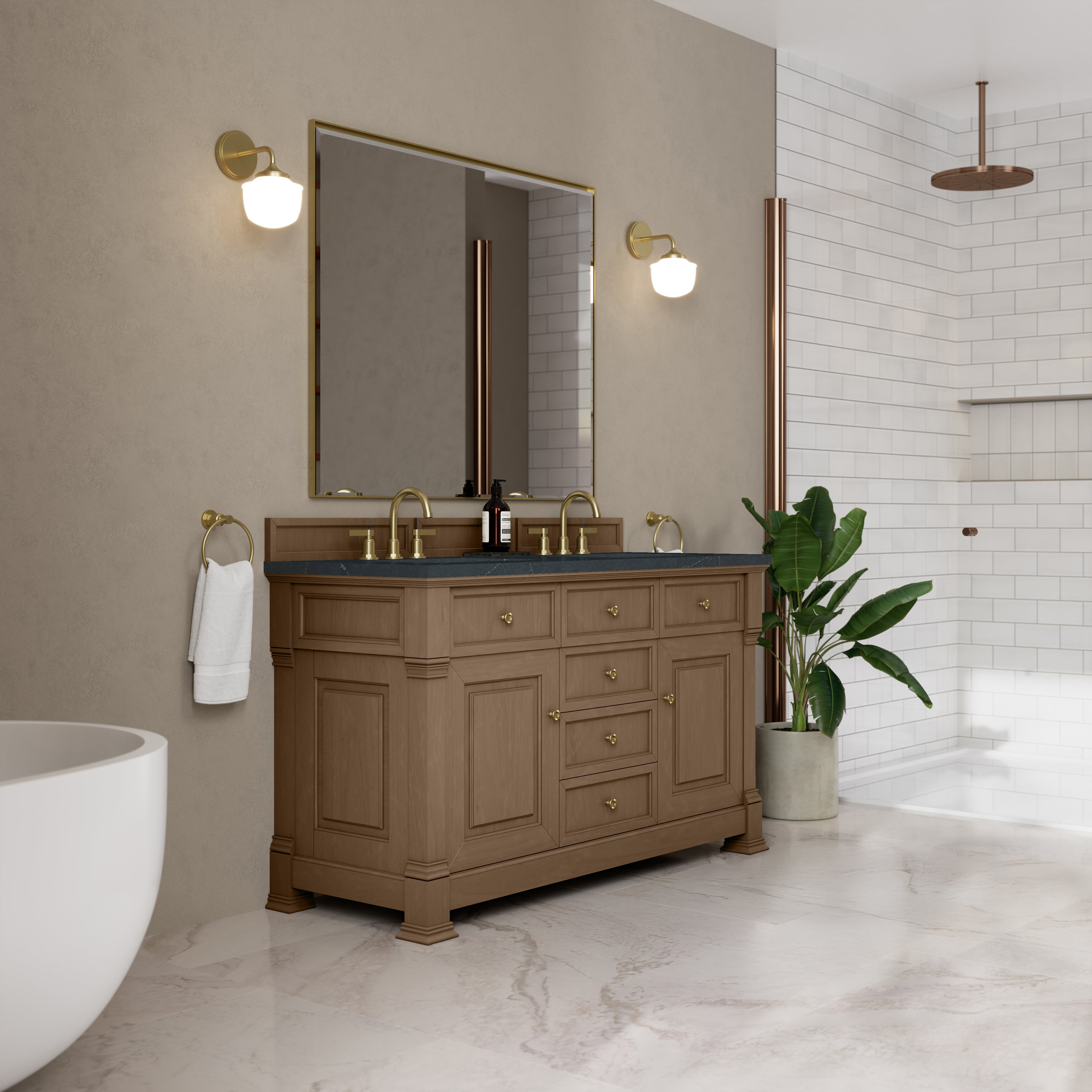 James Martin Brookfield 60" Double Vanity in Pecan with 3cm Countertop