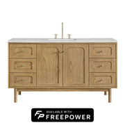 James Martin Laurent 60" Single Vanity in Light Natural Oak with 3cm Countertop and FreePower Wireless Charger