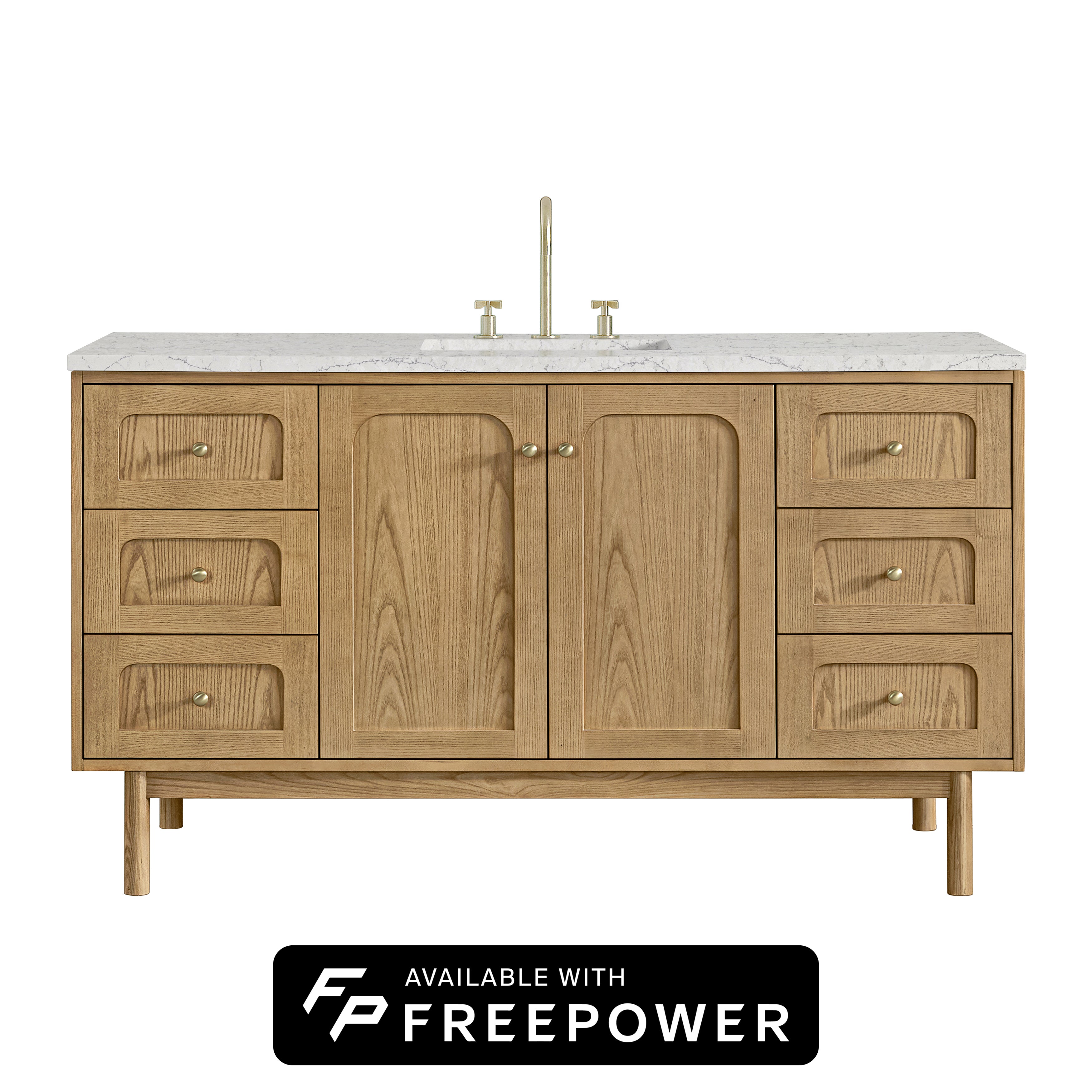James Martin Laurent 60" Single Vanity in Light Natural Oak with 3cm Countertop and FreePower Wireless Charger