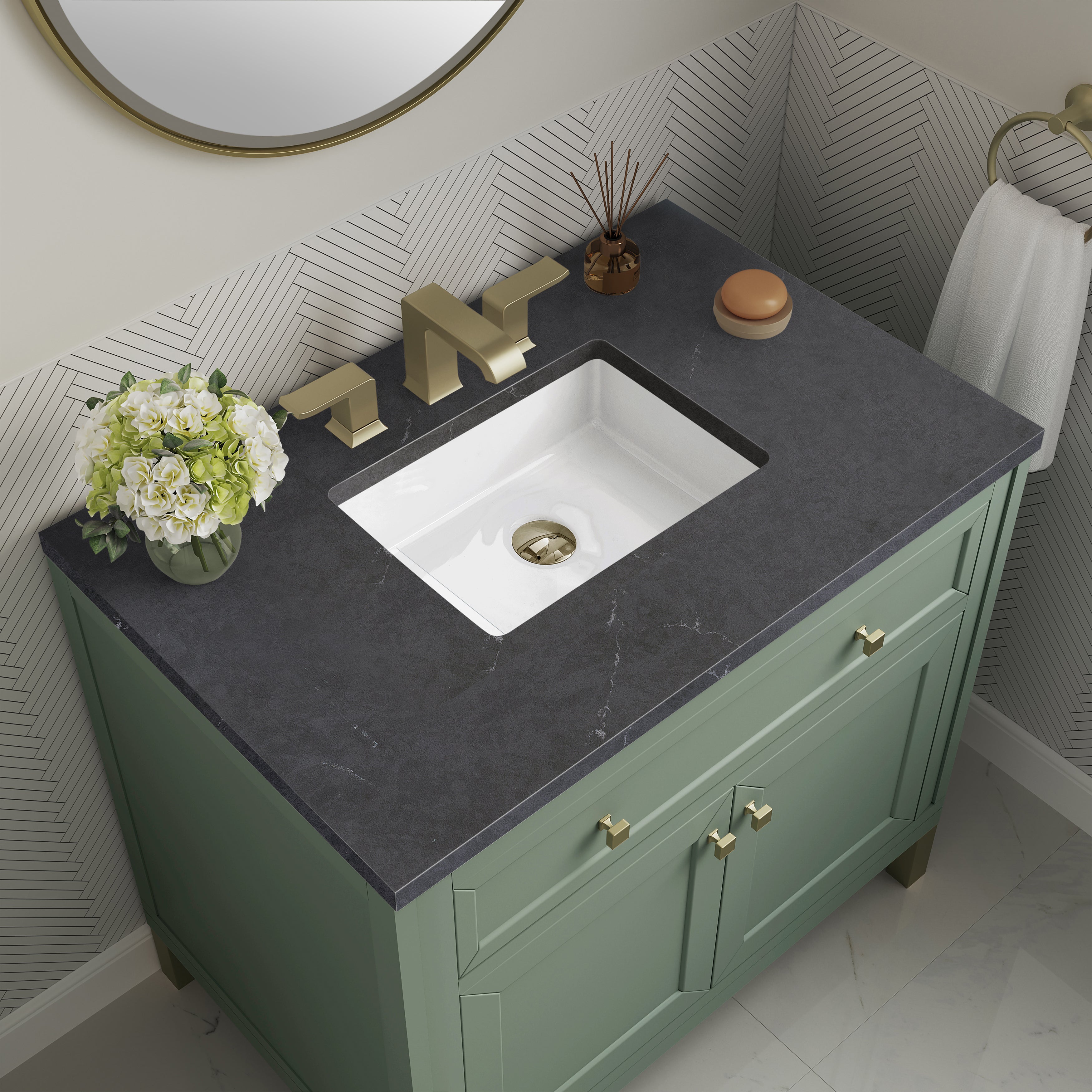 James Martin Chicago 36" Single Vanity in Smokey Celadon with 3cm Countertop