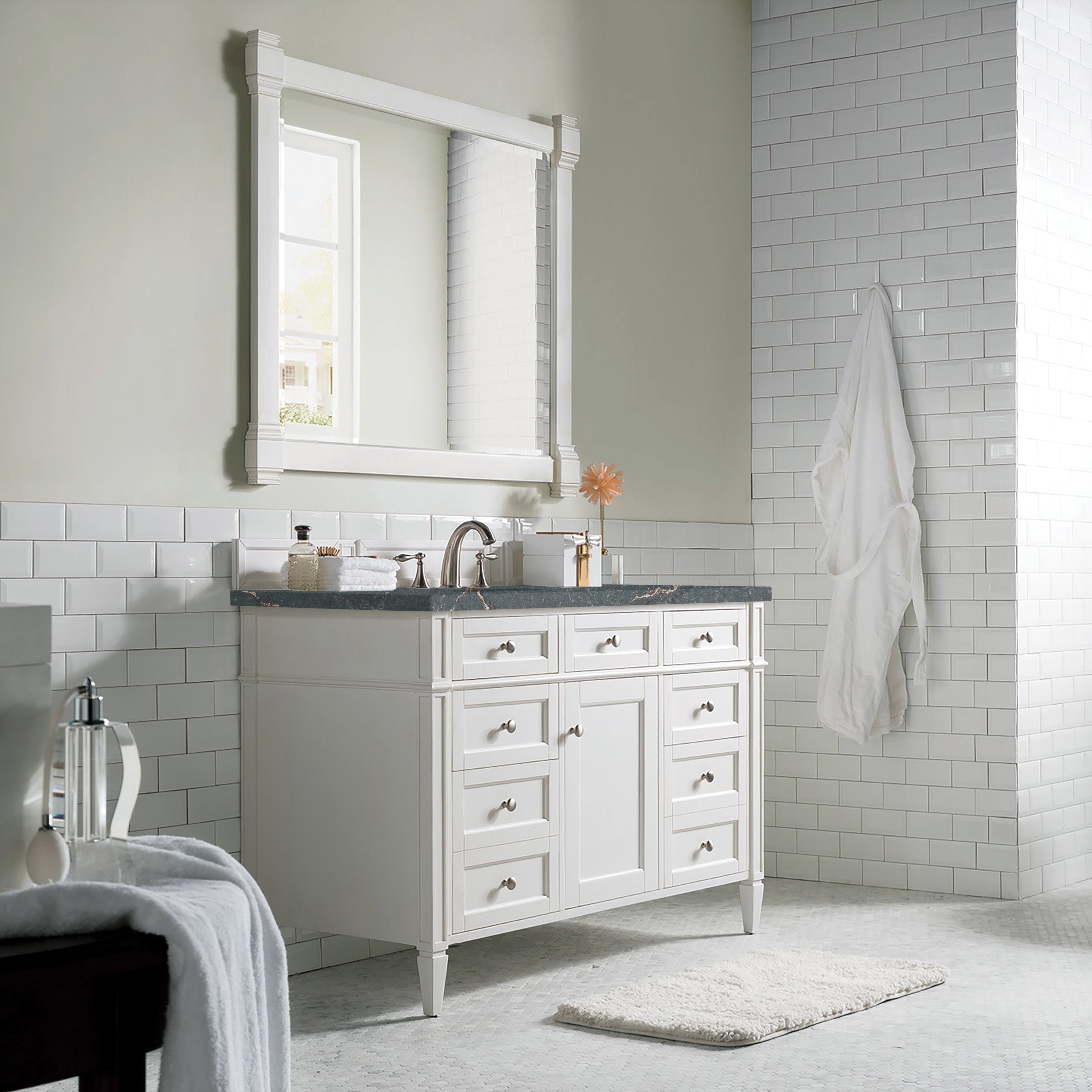 James Martin Brittany 48" Single Vanity in Bright White with 3cm Countertop