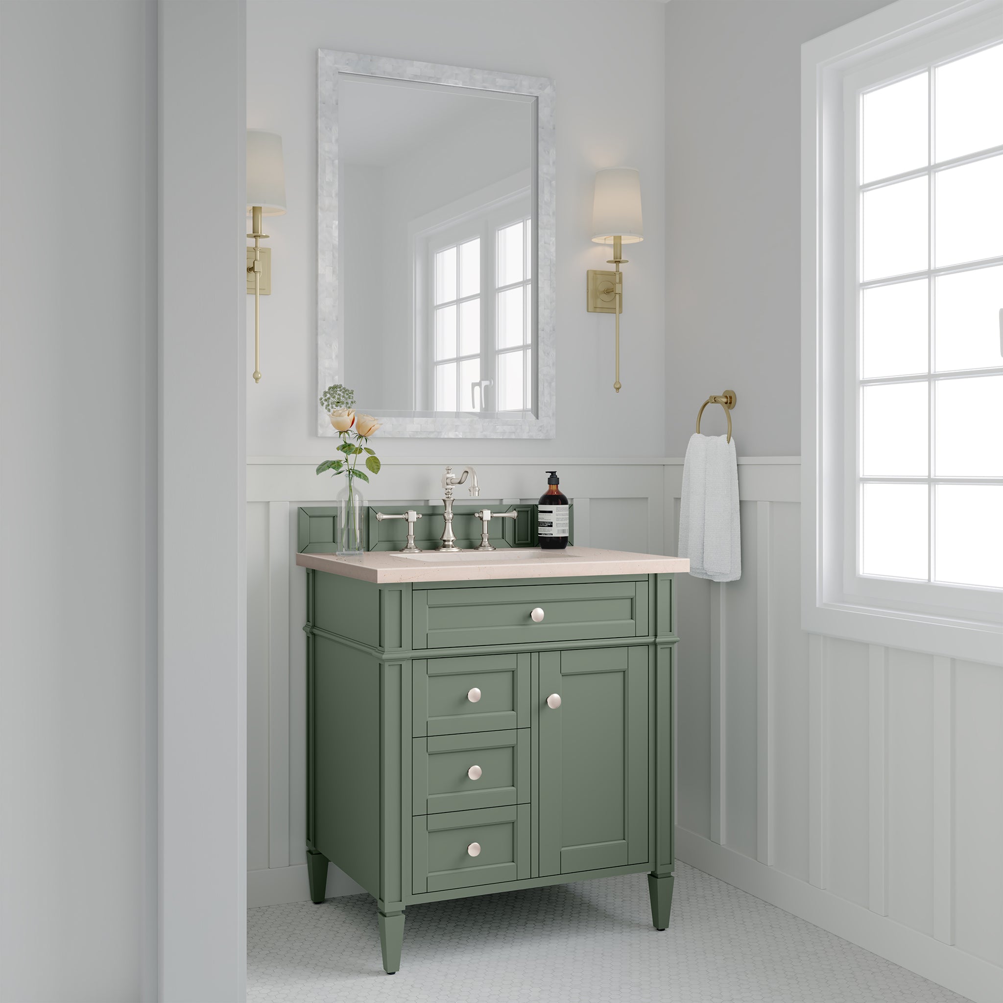 James Martin Brittany 30" Single Vanity in Smokey Celadon with 3cm Countertop