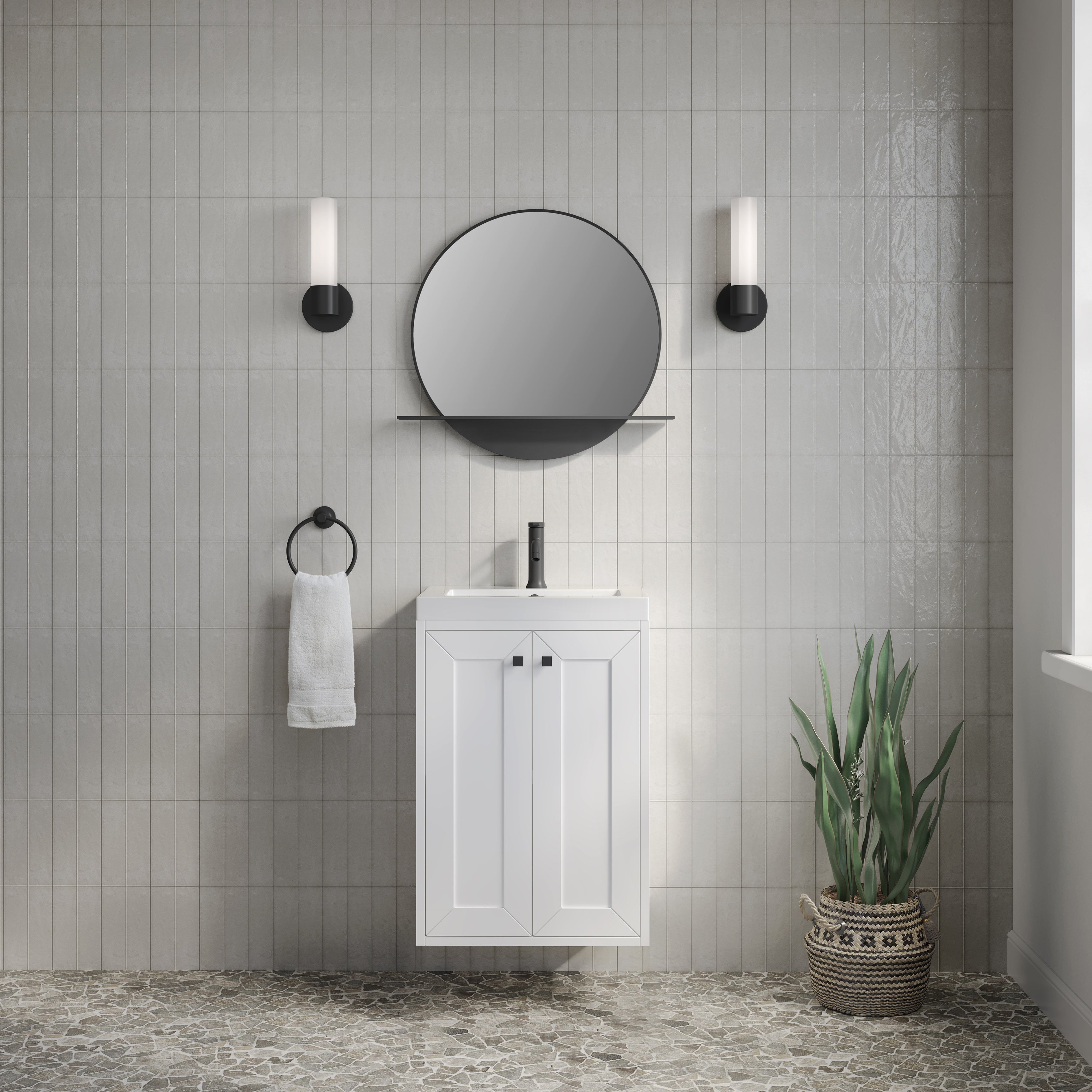 James Martin Chianti 20" Single Vanity in Glossy White with White Glossy Composite Stone Top