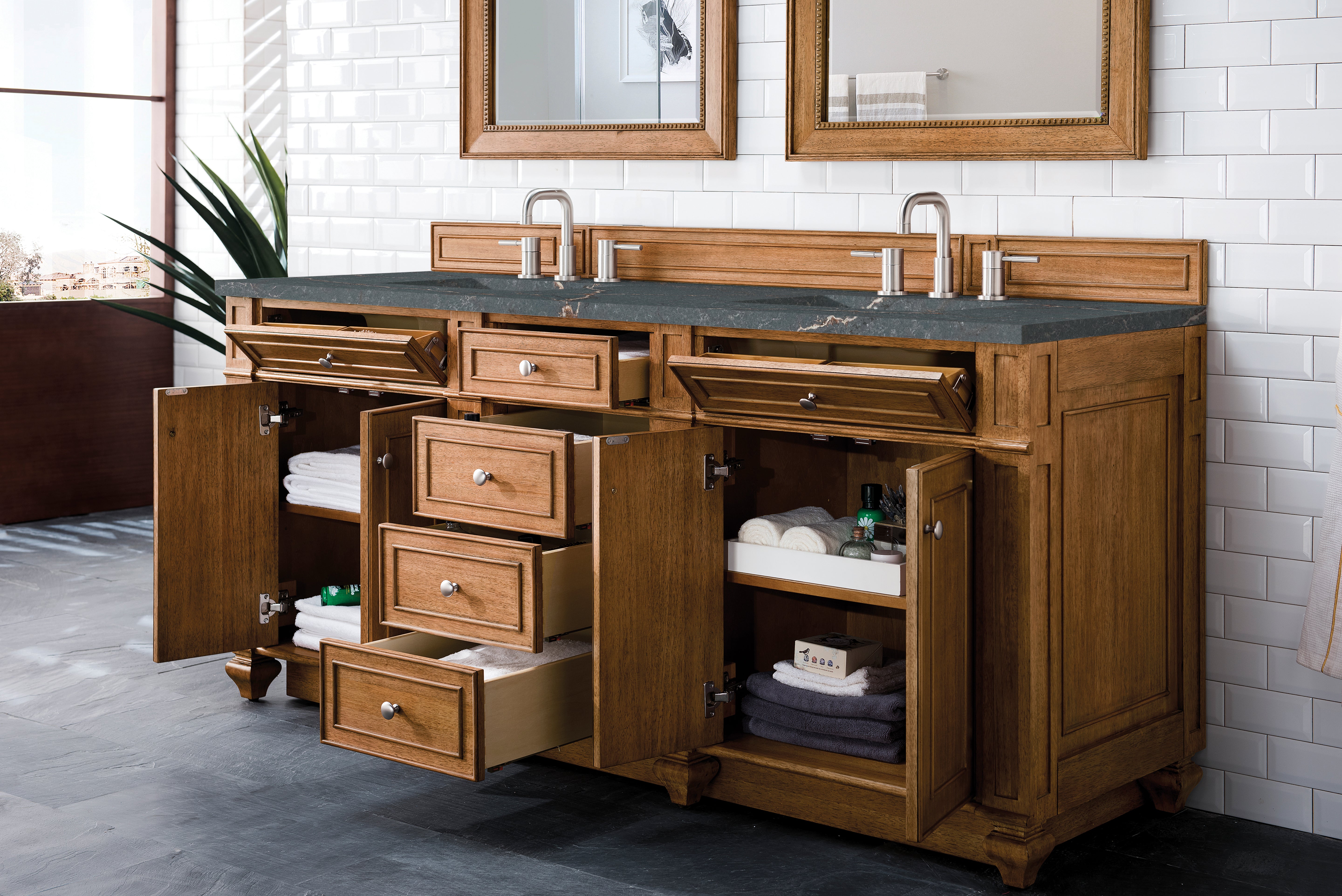 James Martin Bristol 72" Double Vanity in Saddle Brown with 3cm Countertop