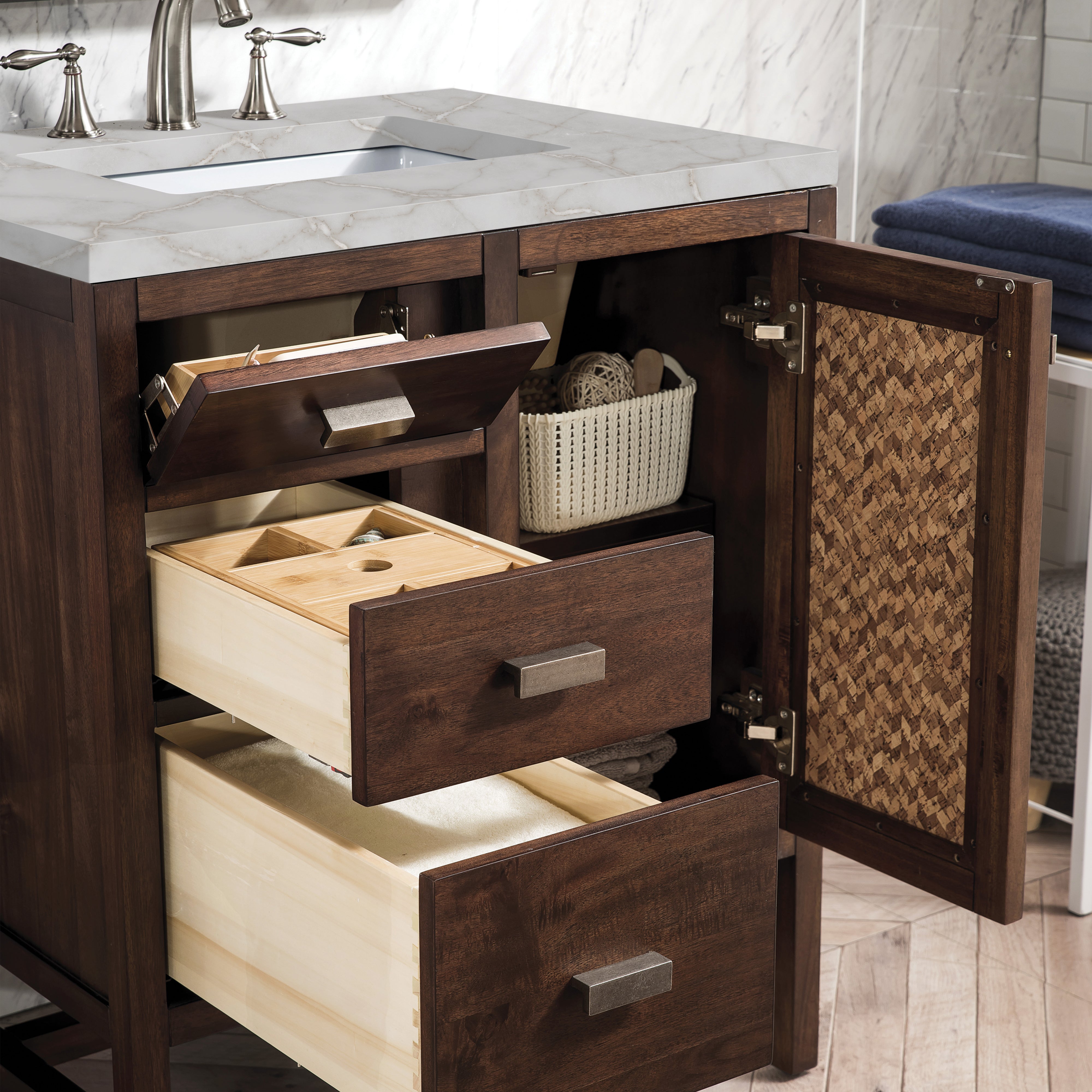 James Martin Addison 30" Single Vanity in Mid-Century Acacia with 3cm Countertop