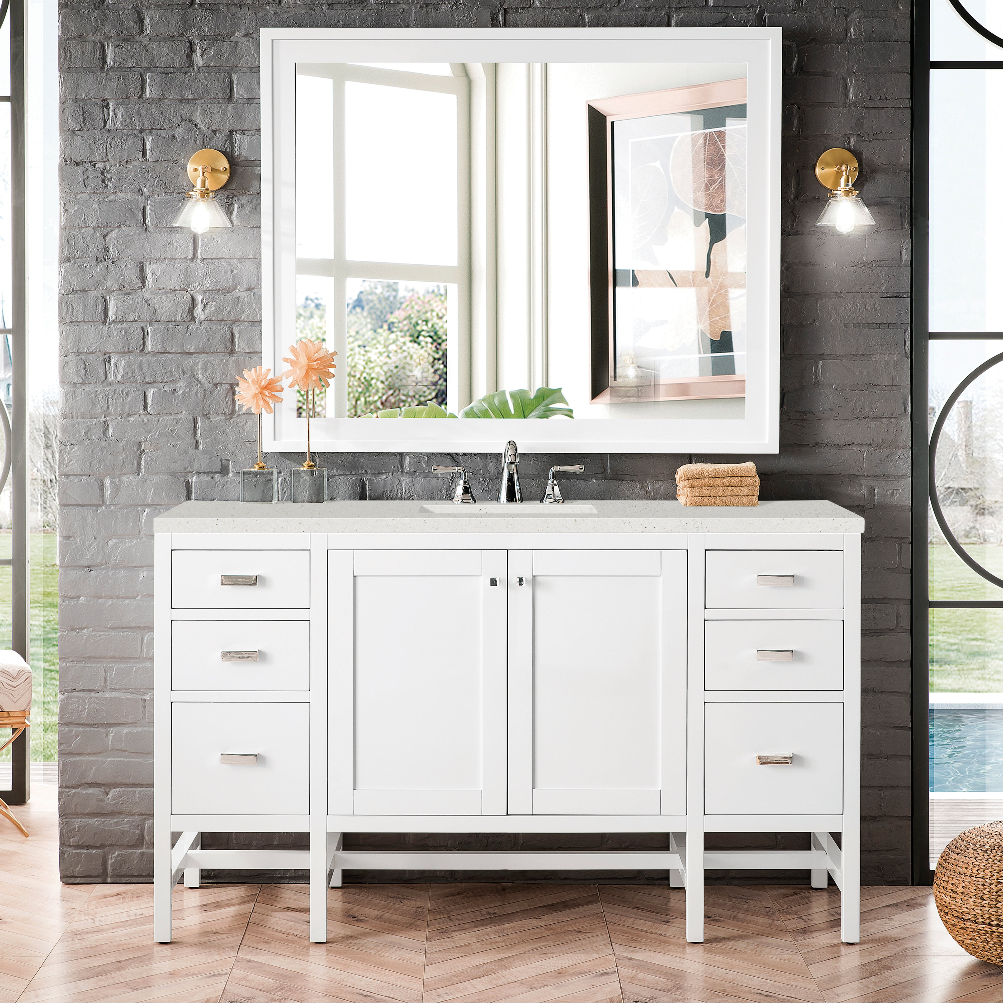 James Martin Addison 60" Single Vanity in Glossy White with 3cm Countertop