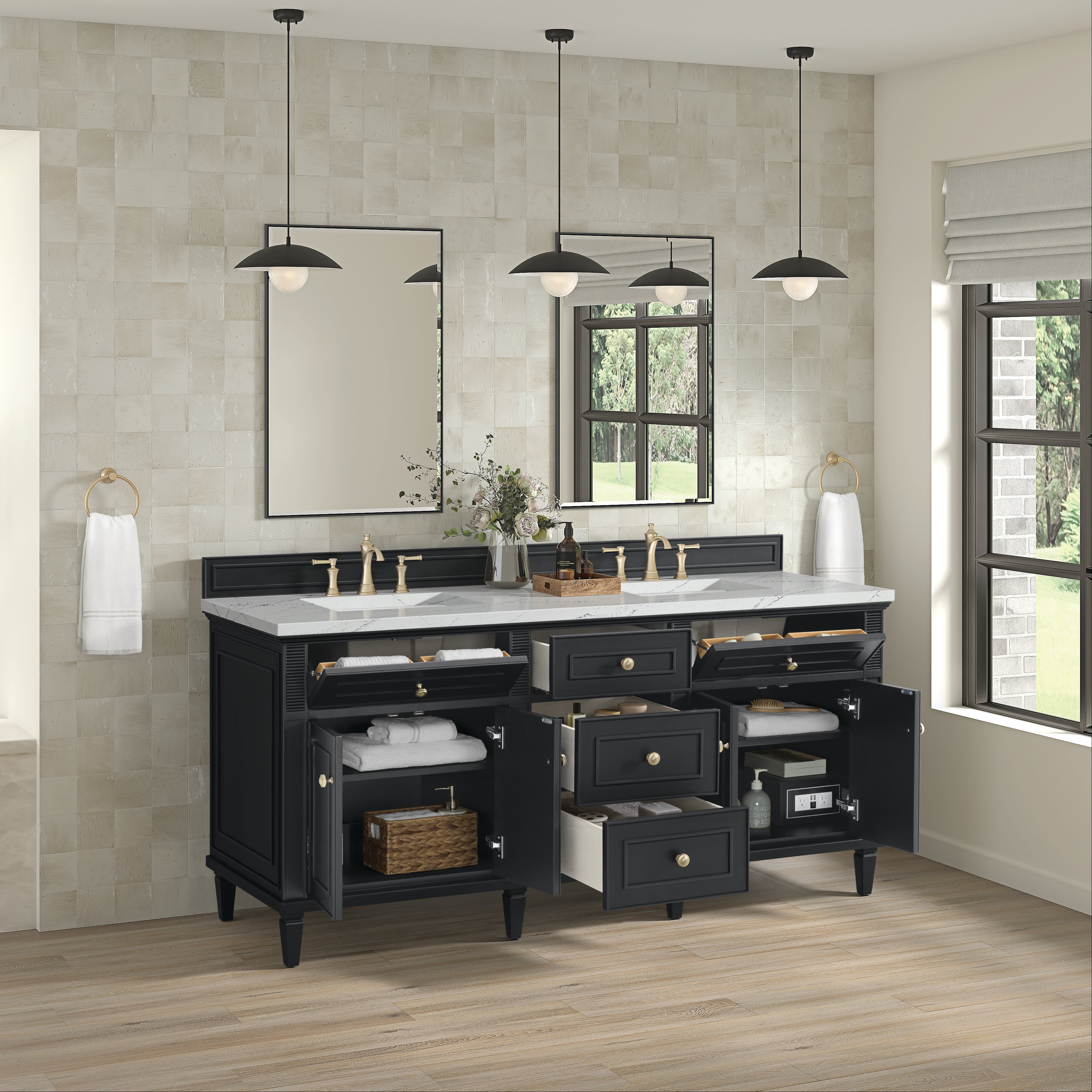 James Martin Lorelai 72" Double Vanity in Black Onyx with 3cm Countertop and FreePower Wireless Charger
