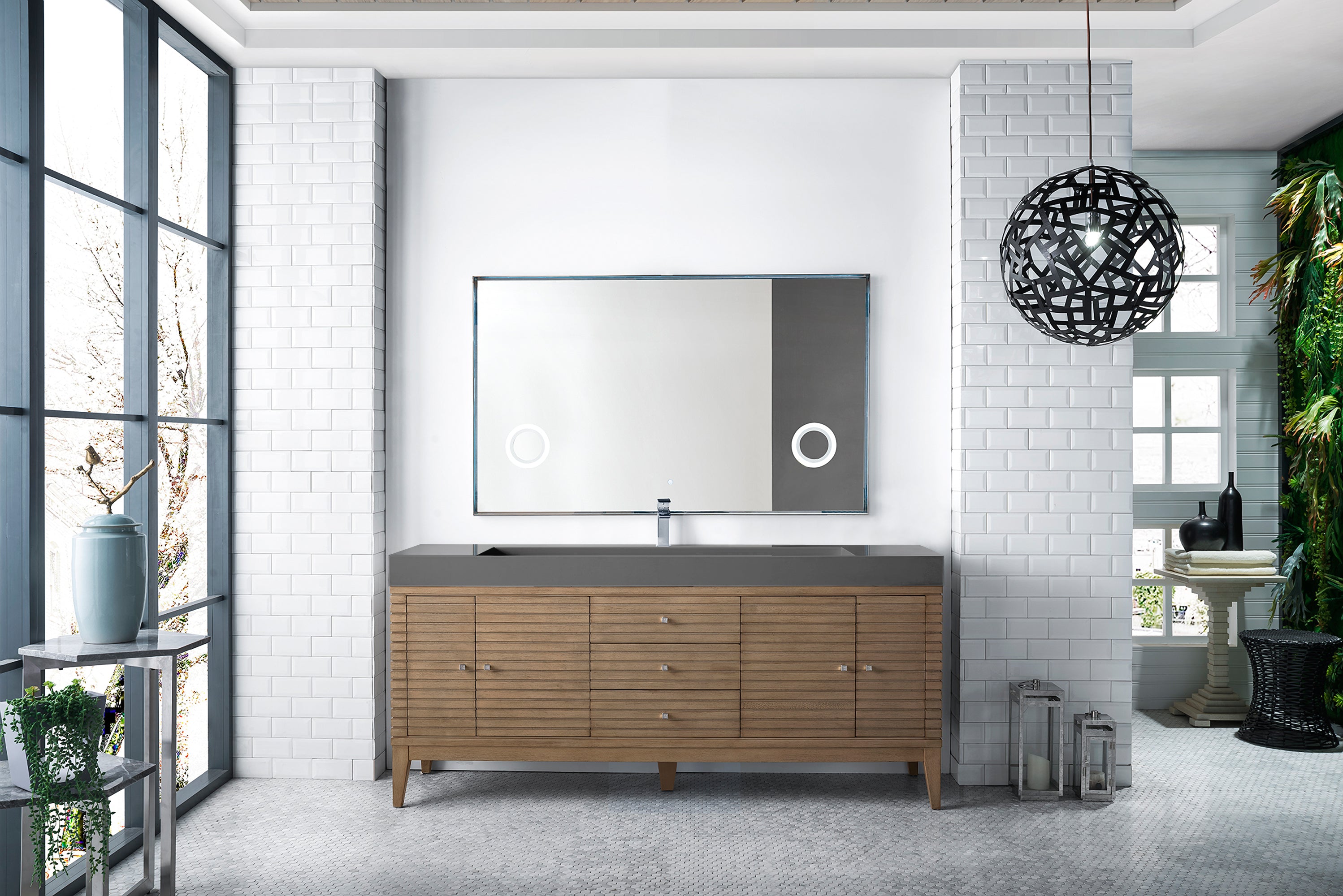 James Martin Linear 72" Single Vanity in Whitewashed Walnut with Composite Stone Top