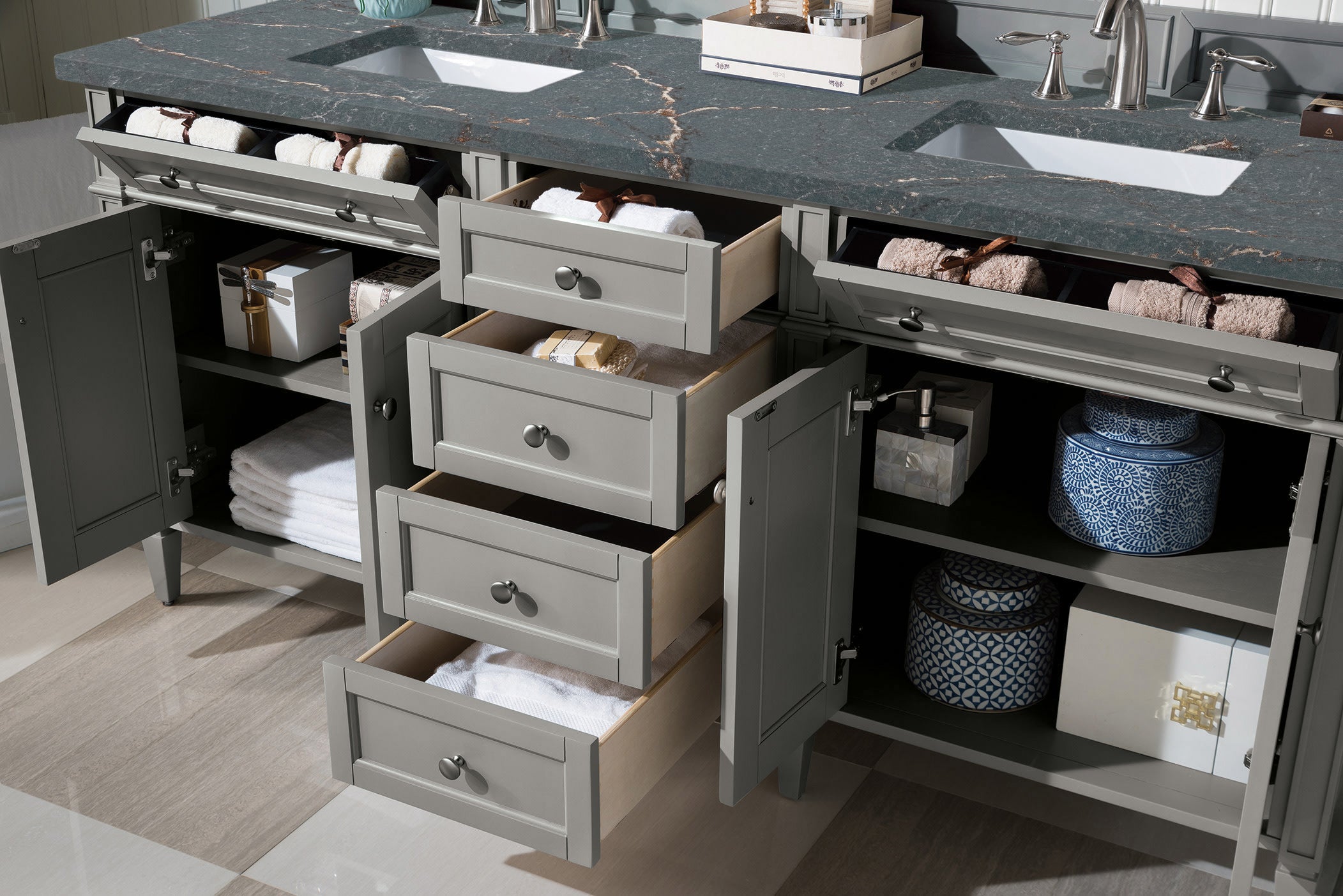 James Martin Brittany 72" Double Vanity in Urban Gray with 3cm Countertop and FreePower Wireless Charger