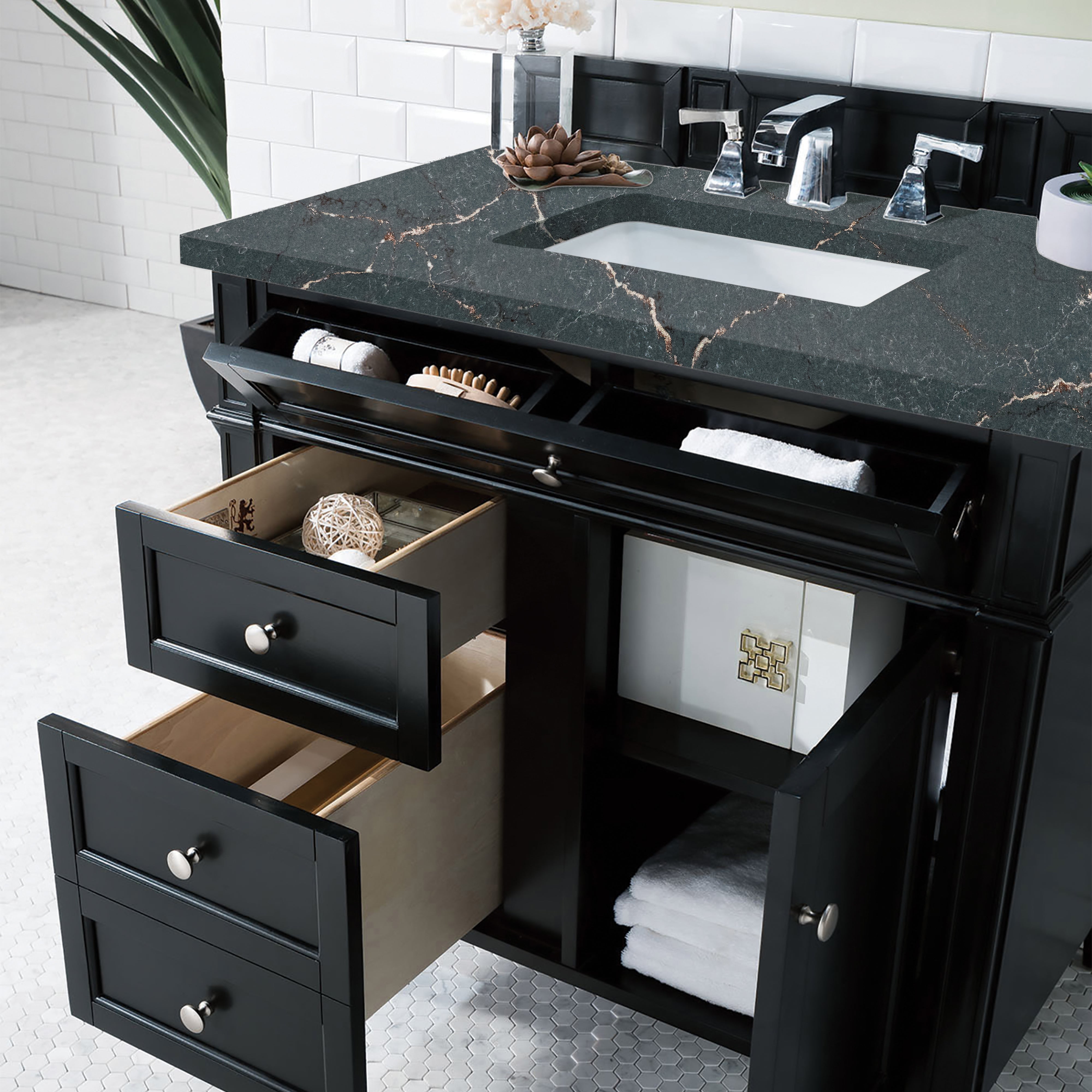 James Martin Brittany 36" Single Vanity in Black Onyx with 3cm Countertop